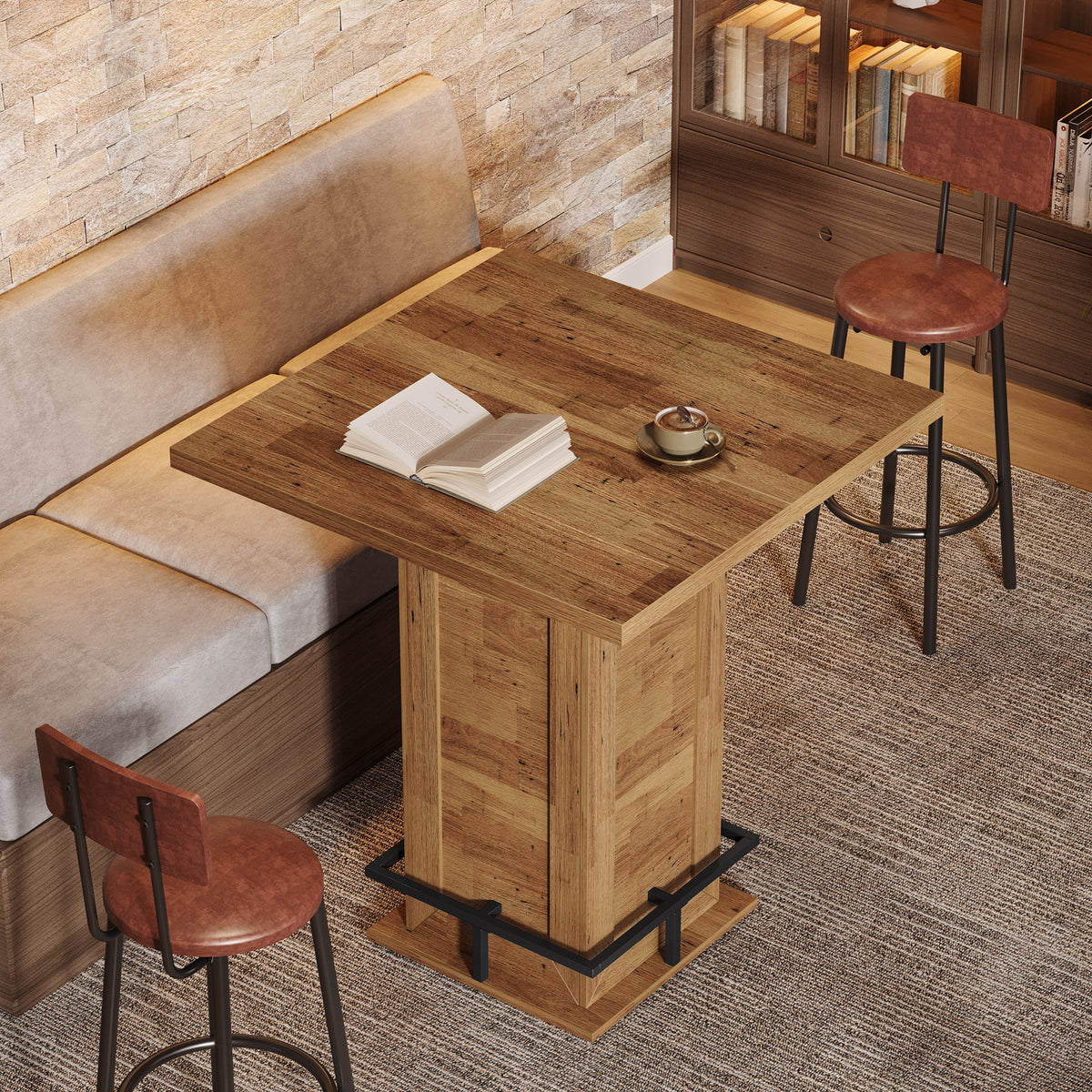 99cm Bar Table, Square Wooden Bistro Table for Home Pub