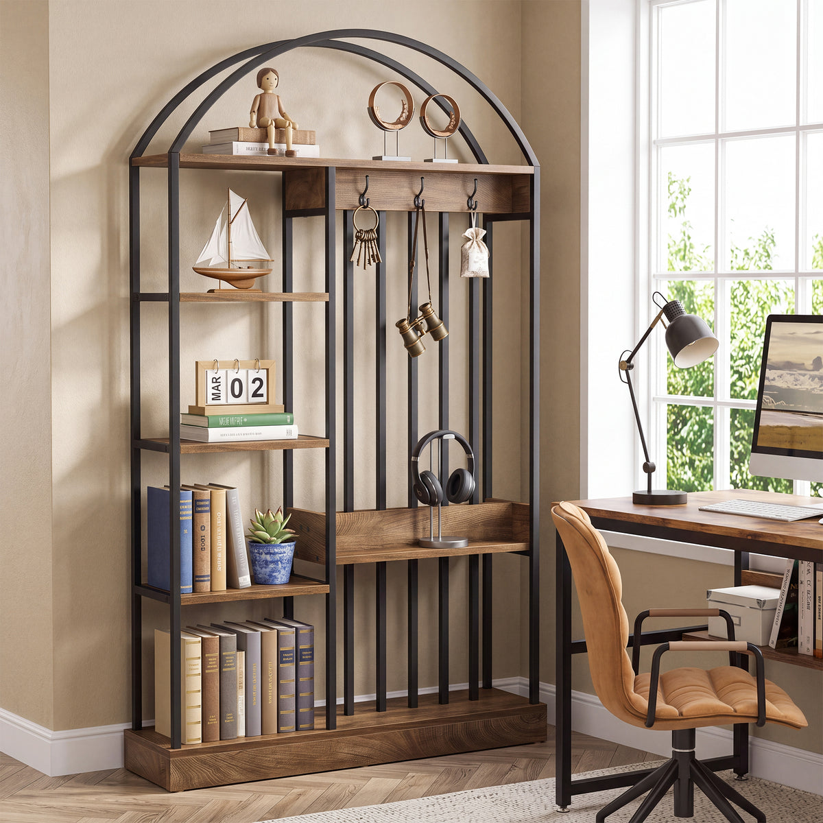 181cm Bookshelf, 5-Tier Bookcase with Open Shelves & Metal Frame for Home Office
