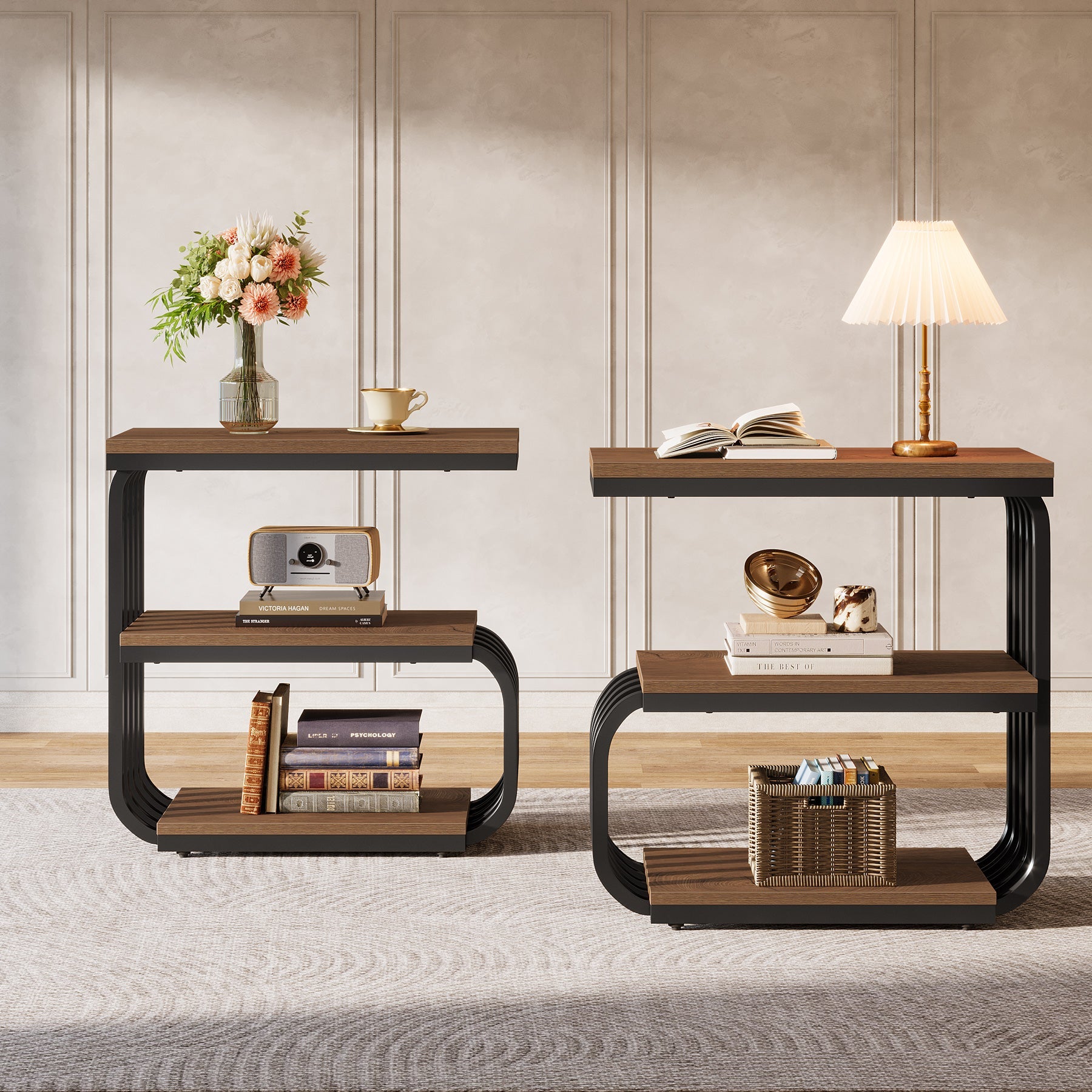 3-Tier Narrow End Table, C-Shaped Side Table for Living Room