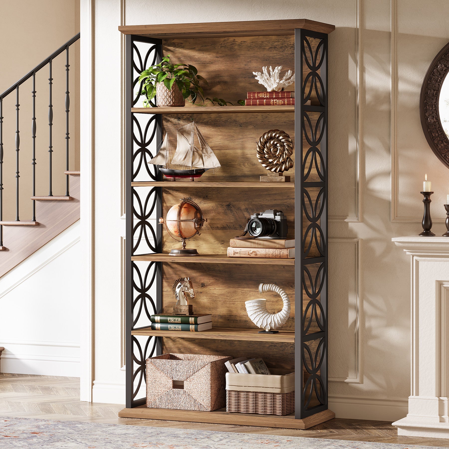 71" 6-Tier Bookshelf, Open Storage Bookcase with Metal Frame for Office
