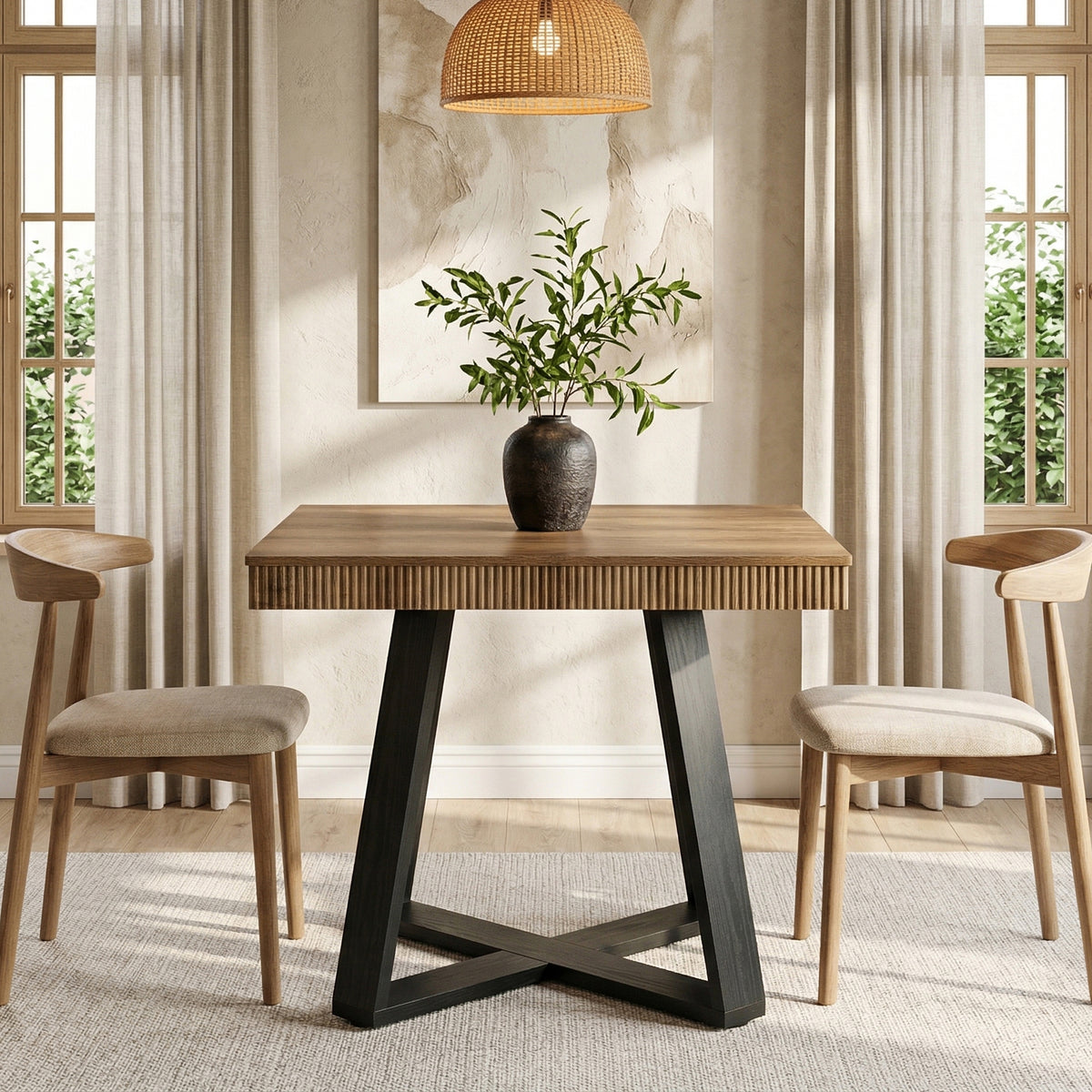 80cm Square Dining Table, Fluted Edge Small Kitchen Table for 4