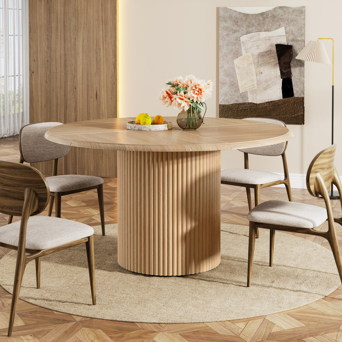 120cm Round Dining Table, Modern Kitchen Table for 4-6 with Metal Base