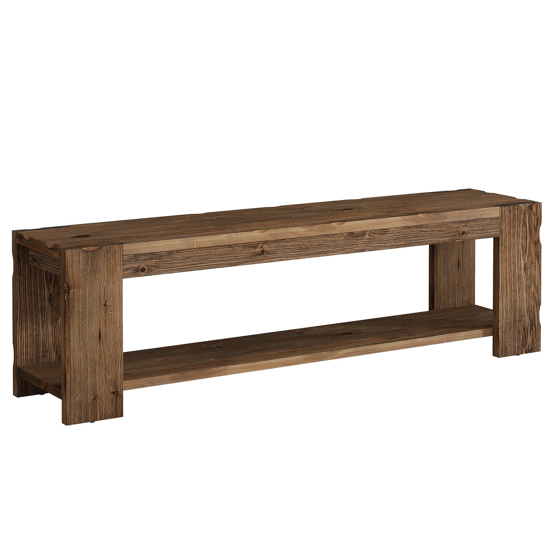 55" Solid Wood Entryway Bench with Storage Shelf, 2-Tier Shoe Bench Seating for Entrance