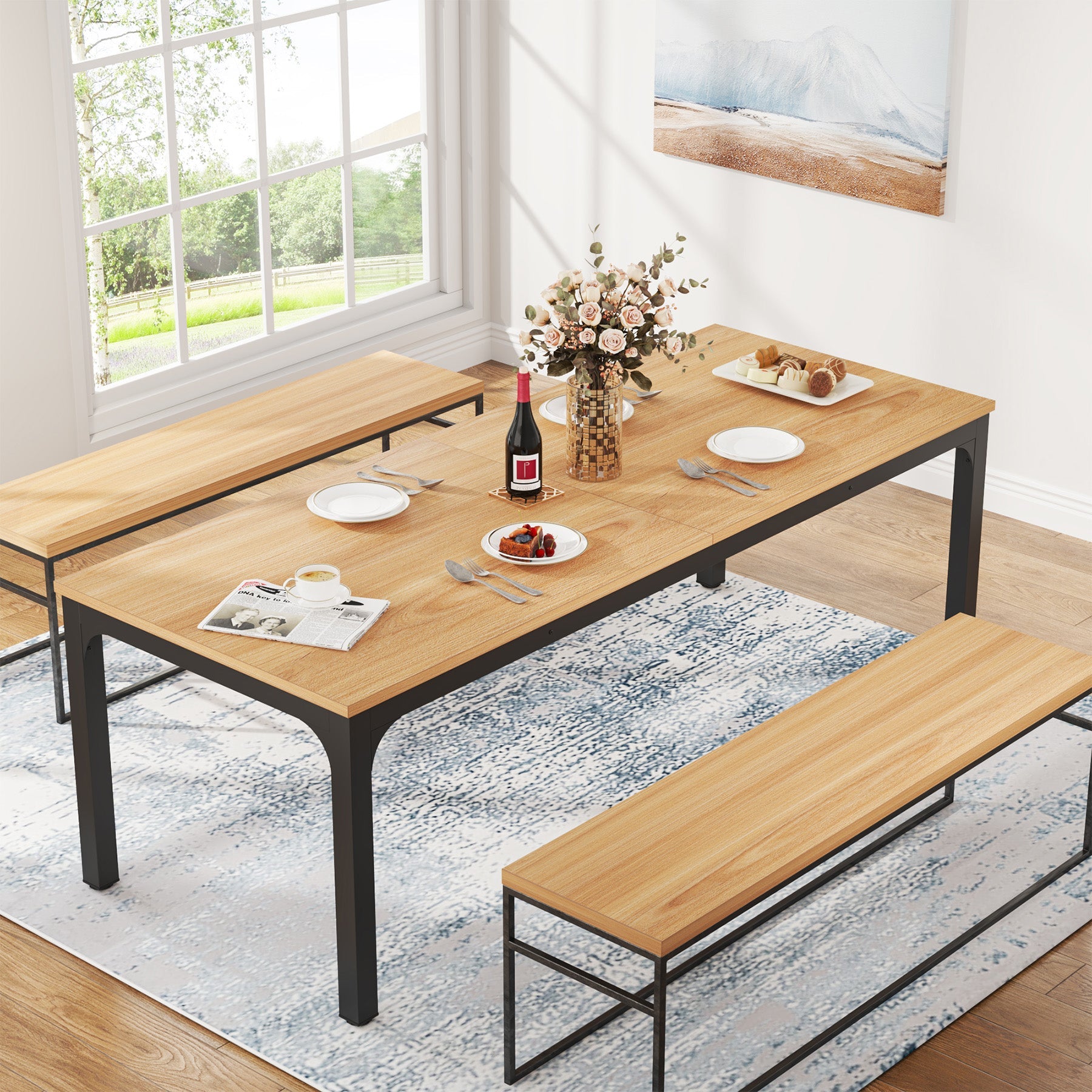78" Rectangular Dining Table, Long Kitchen Table for 6-8 People