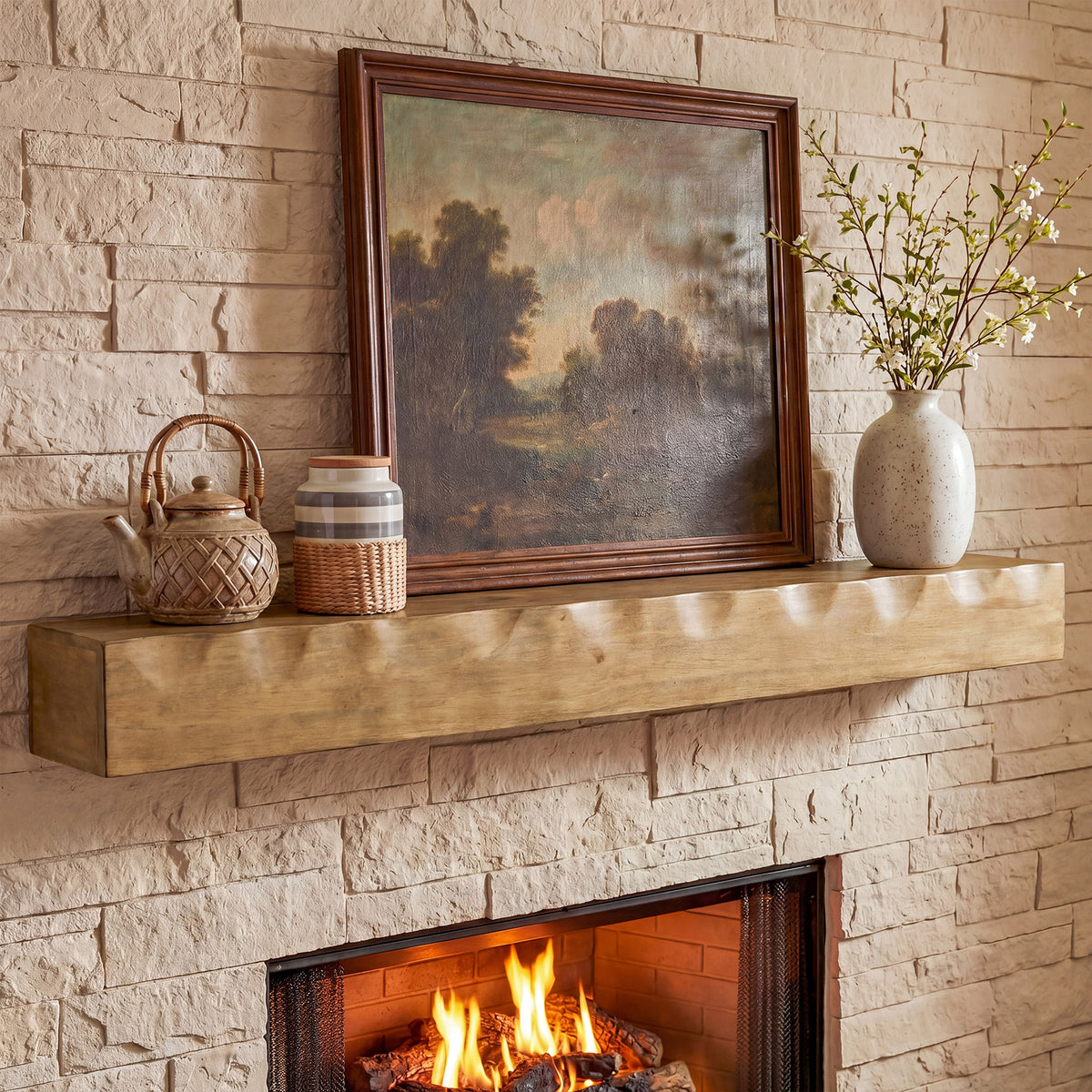 Tribesigns Rustic Suspended Fireplace Shelf in Solid Wood, 160 cm, Load Capacity 36 kg