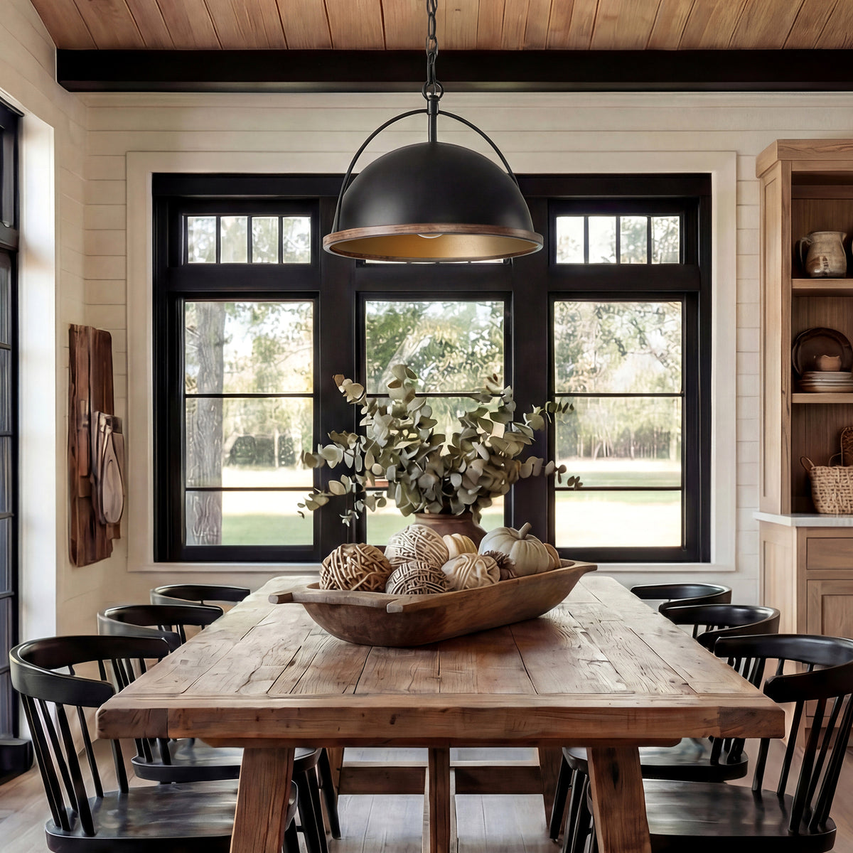 13" Industrial Pendant Light, Black Metal Hanging Light