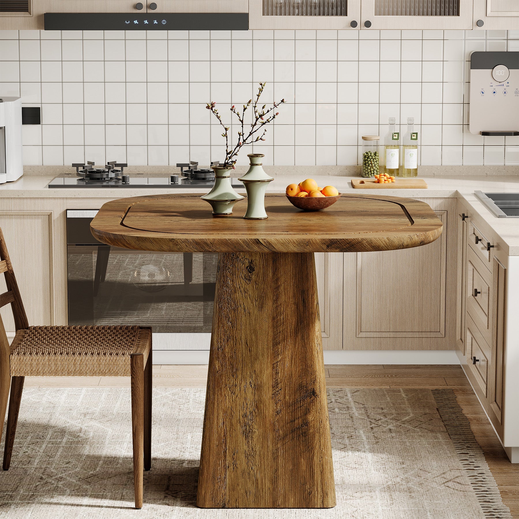 31.5" Square Dining Table for 2-4, Kitchen Table with Heavy-Duty Pedestal Base
