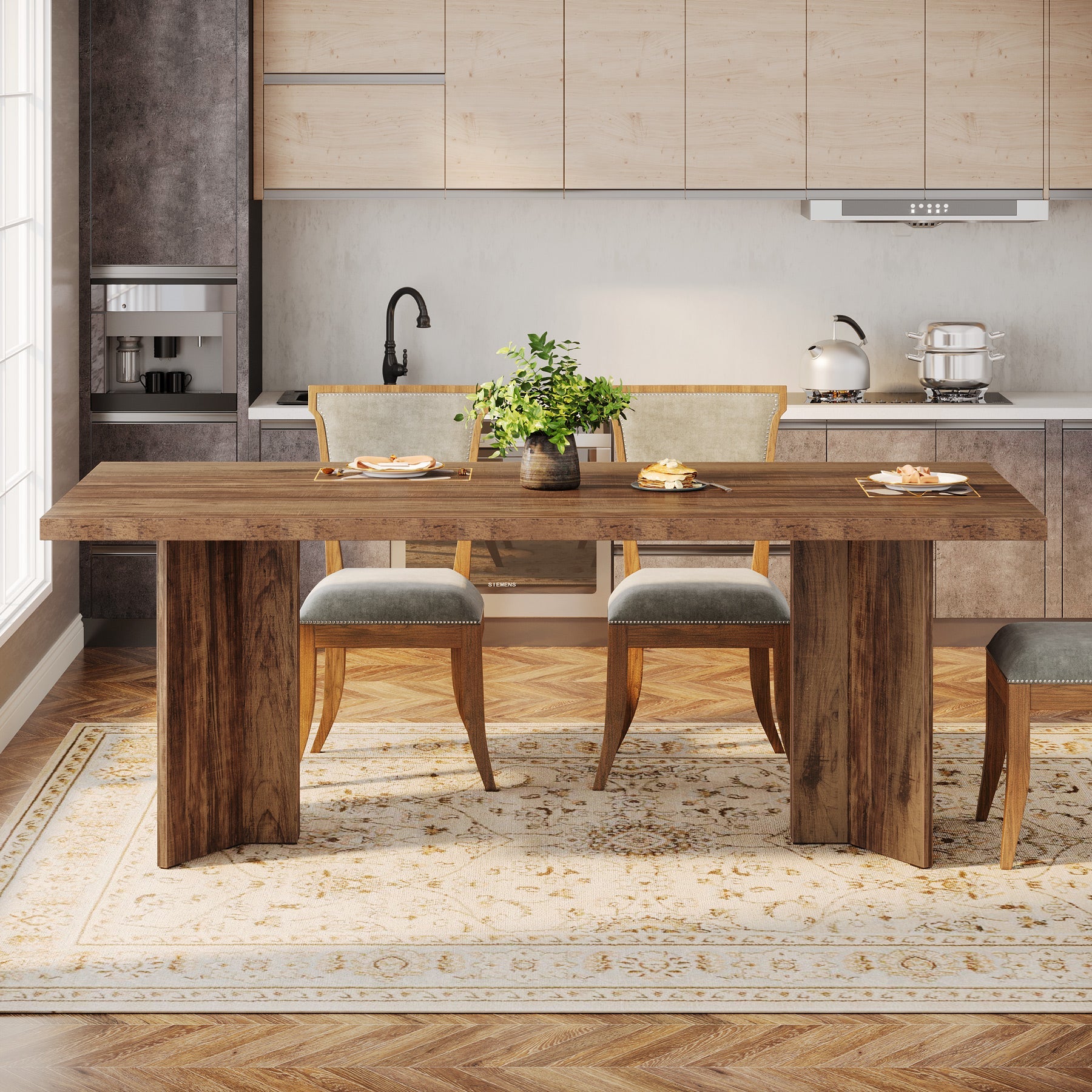 63" Farmhouse Dining Table, Kitchen Table with Large Tabletop for 4-6