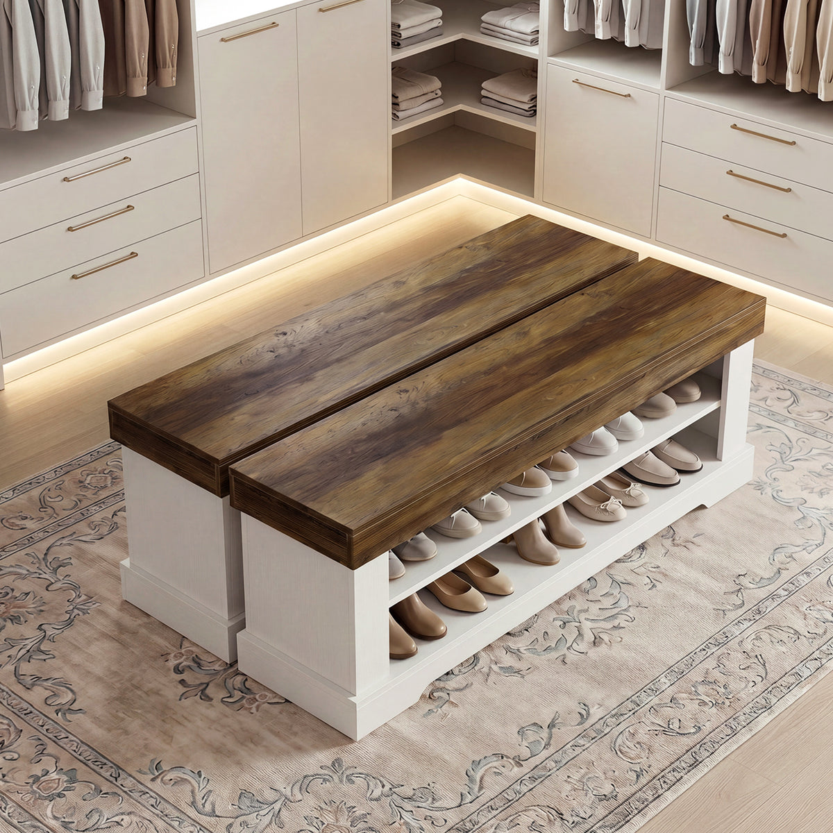 100cm Shoe Bench, Wooden Entryway Bench with 3-Tier Open Storage