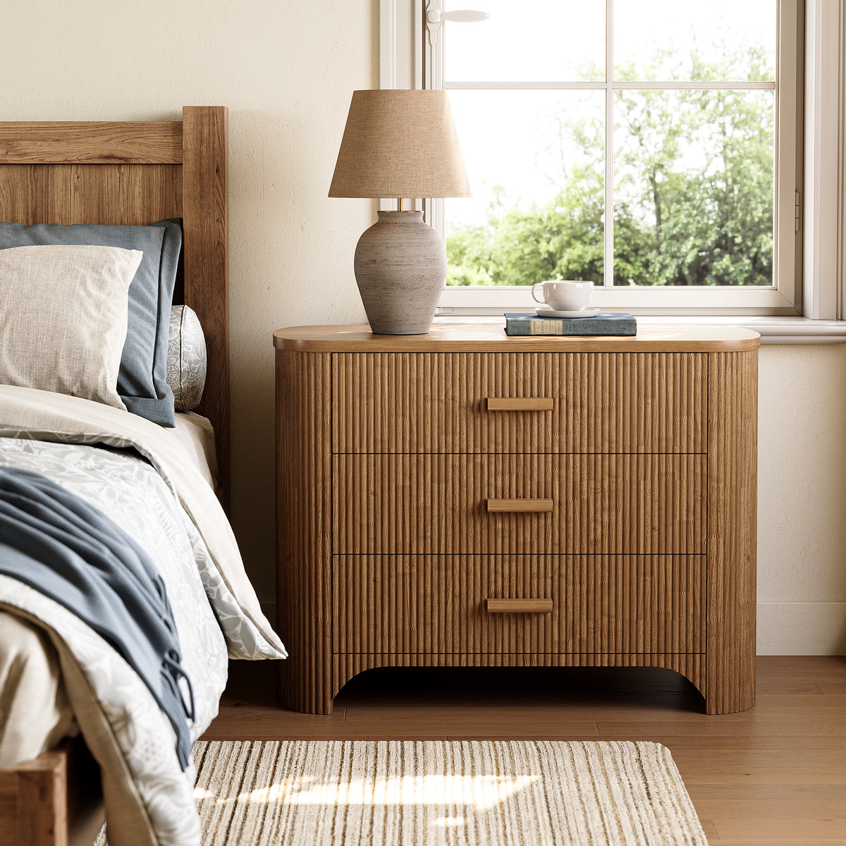 Tribesigns 80cm wide bedside table, large modern design with 3 drawers for the bedroom