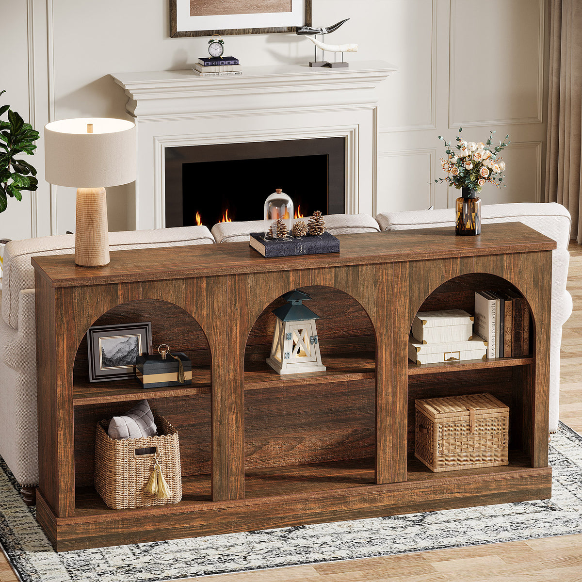 63" Farmhouse Console Table - 3-Tier Sofa Table with Storage