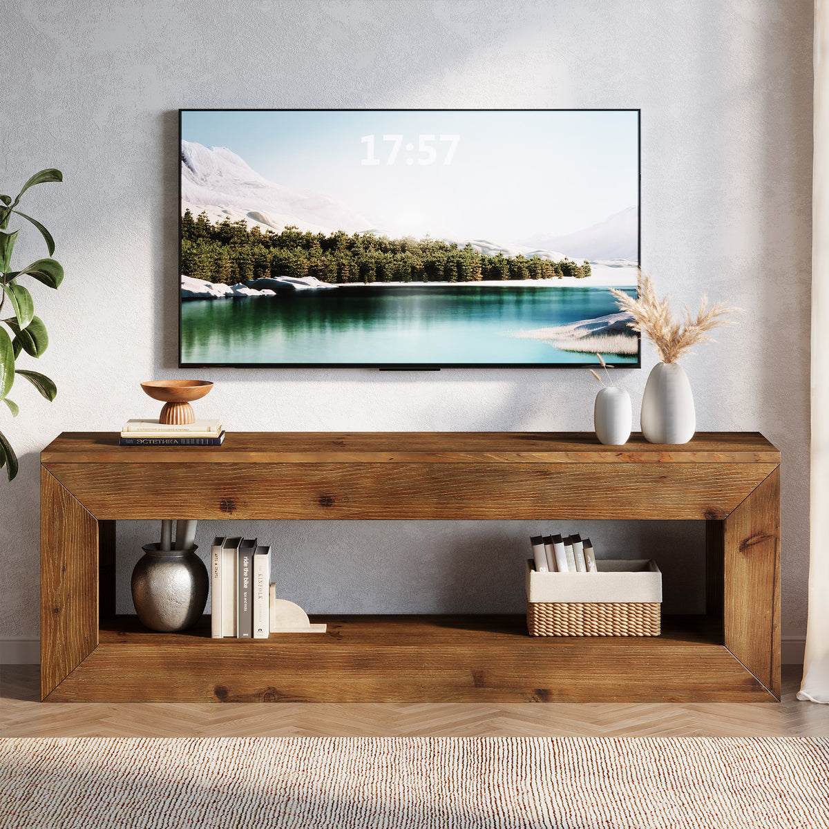 120cm TV Stand, Solid Wood Low Media Cabinet with Storage for Living Room Bedroom