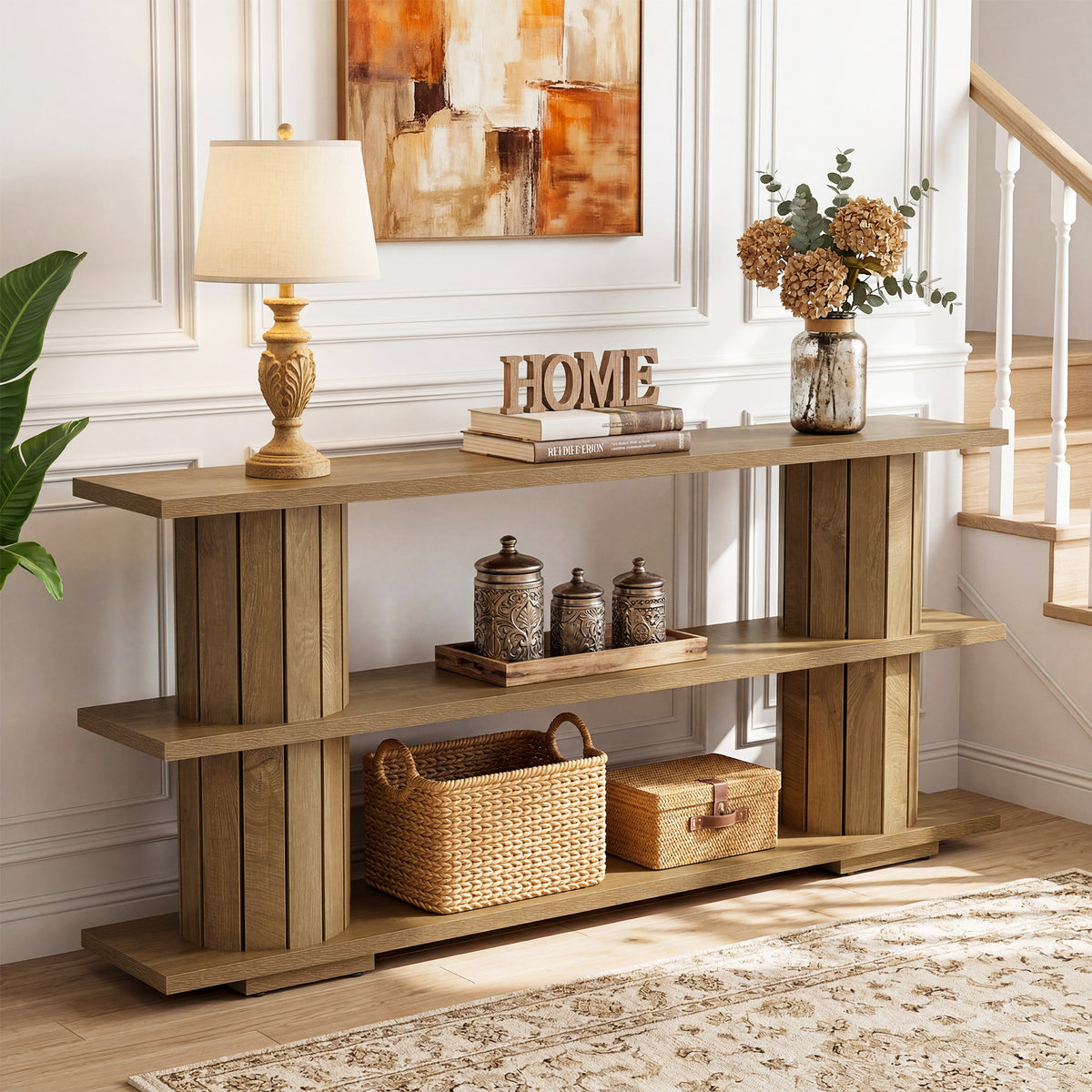 160cm Console Table, 3-Tier Storage Narrow Hallway Table for Living Room Entryway