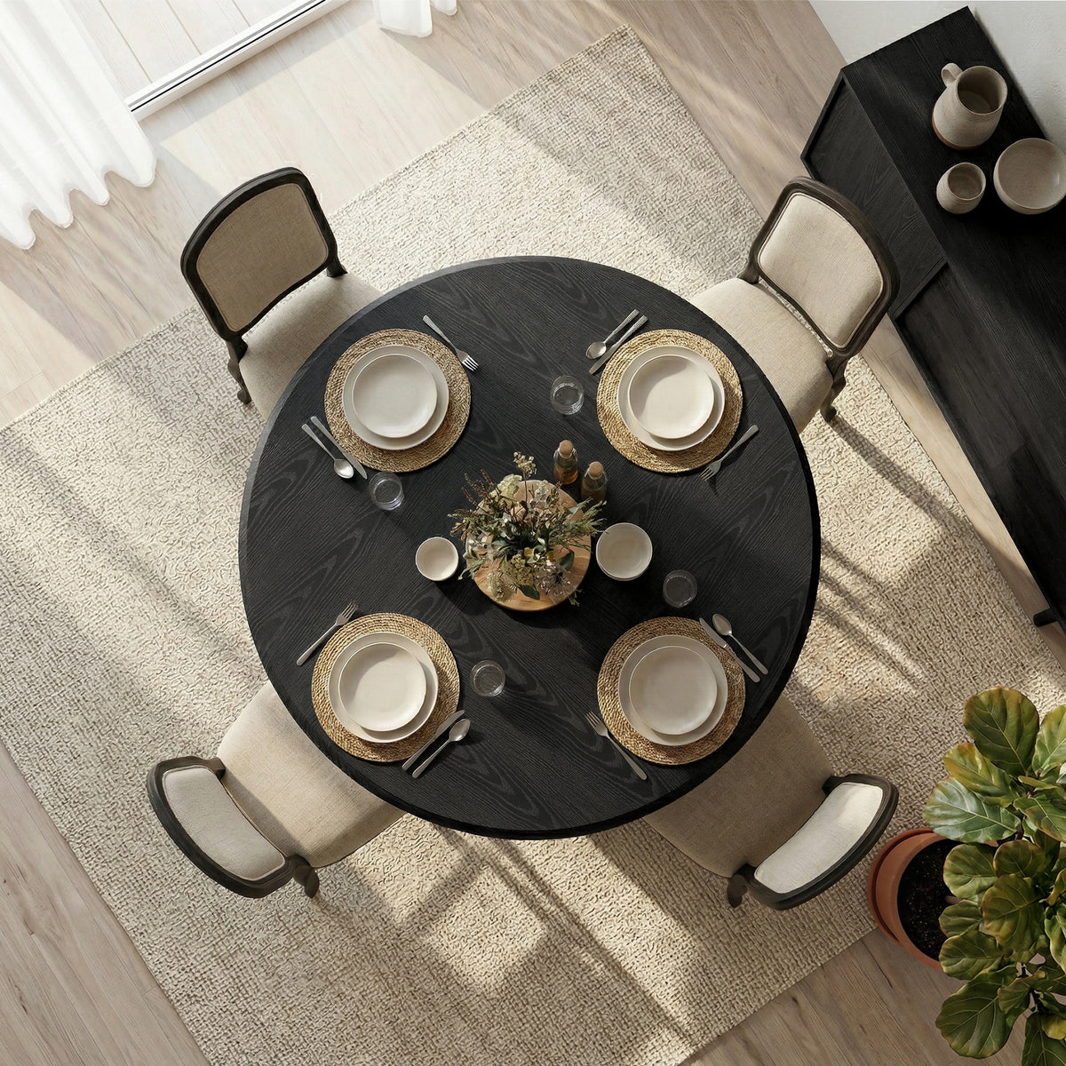 120cm Round Dining Table, Modern Kitchen Table for 4-6 with Metal Base