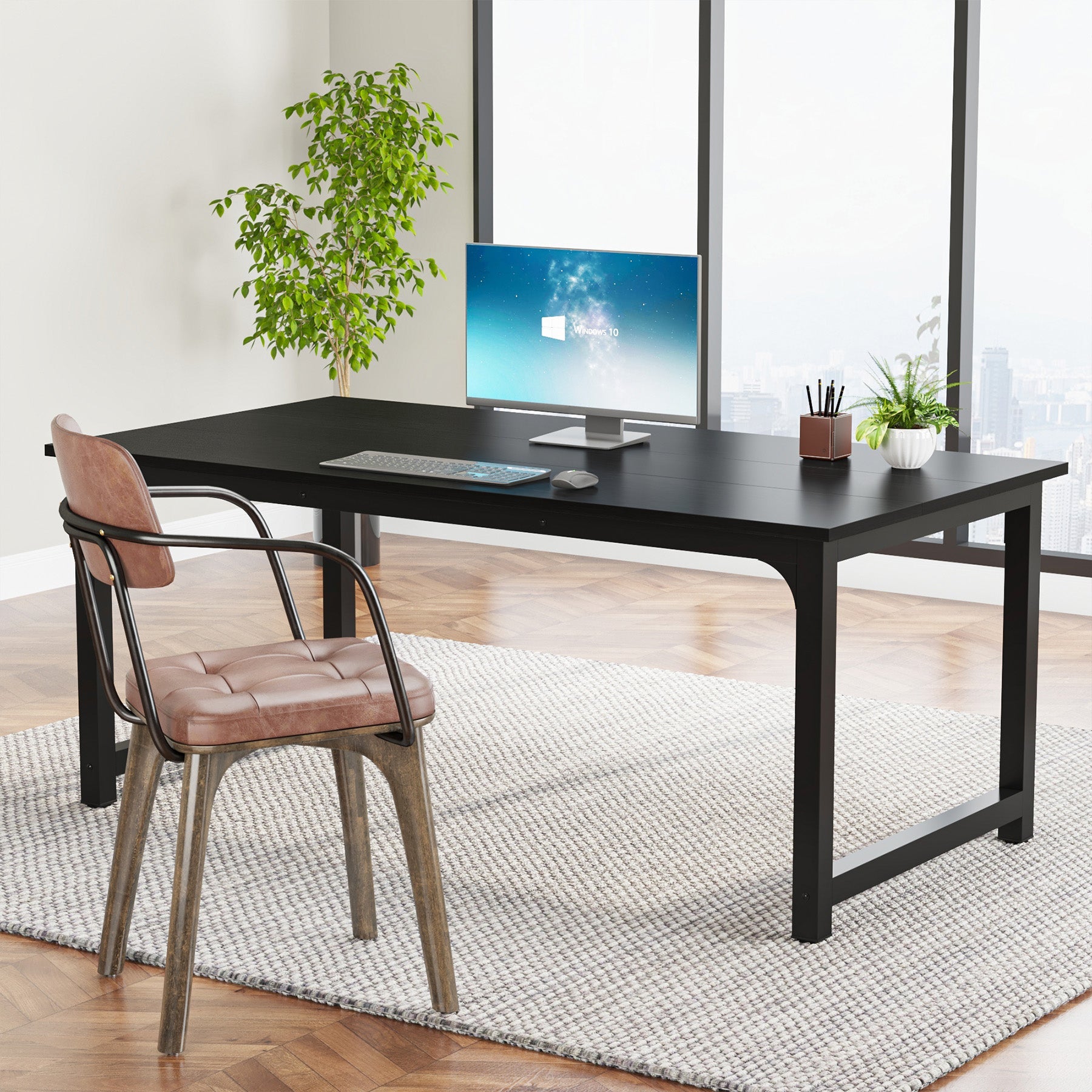 63" Large Office Desk, Industrial Writing Workstation