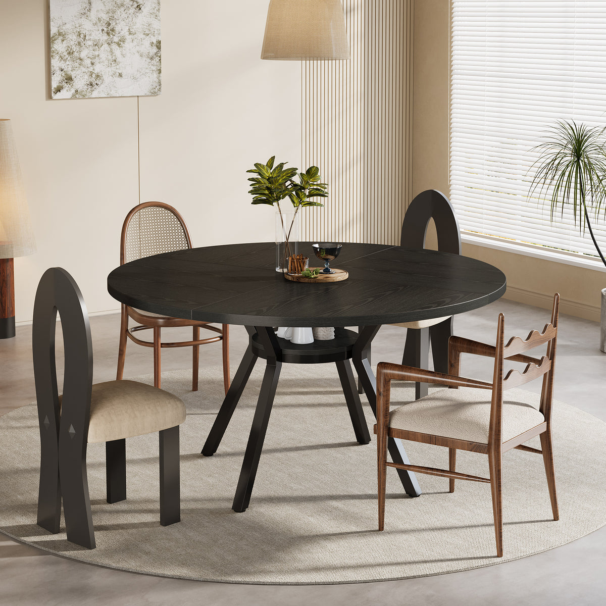 47" Dining Table, Modern Round Kitchen Table for 4