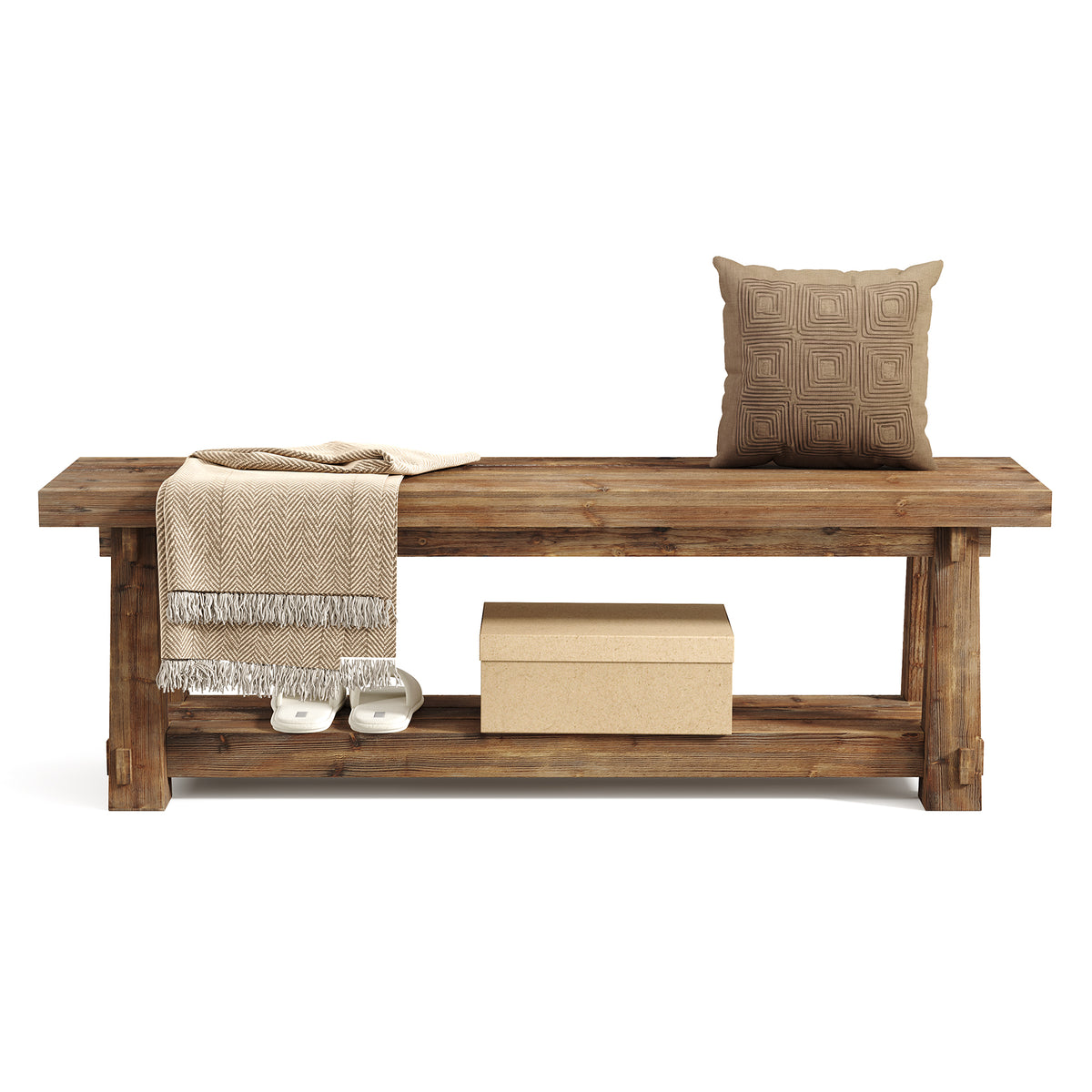140cm Shoe Bench, Solid Wood Entryway Bench with Storage Rack