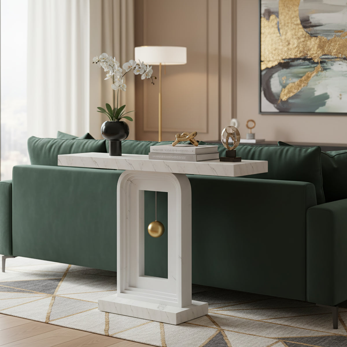 100cm Console Table, Modern Sofa Entryway Table with Gold Decor