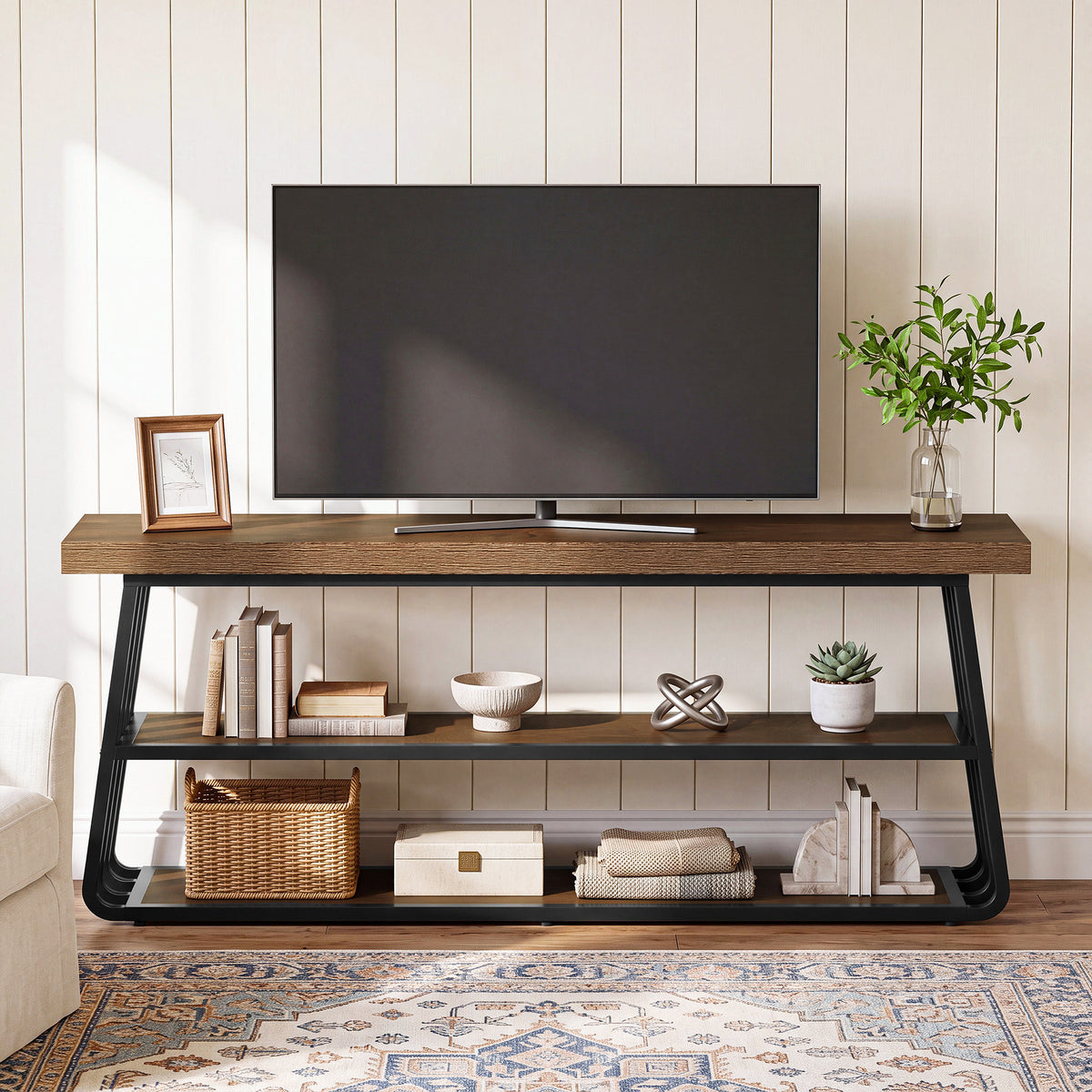 160cm TV Stand, 3-Tier Media Console with Metal Frame for Living Room