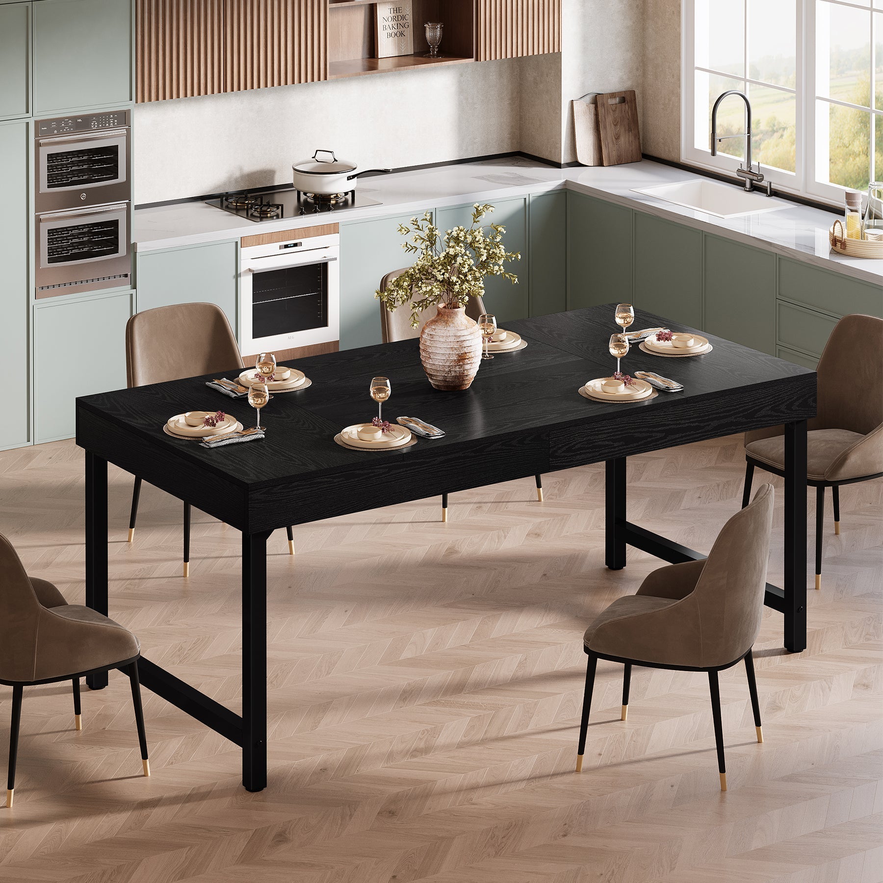 55" Tribesigns Farmhouse Dining Table, with Heavy-Duty Metal Legs for 4-6 People