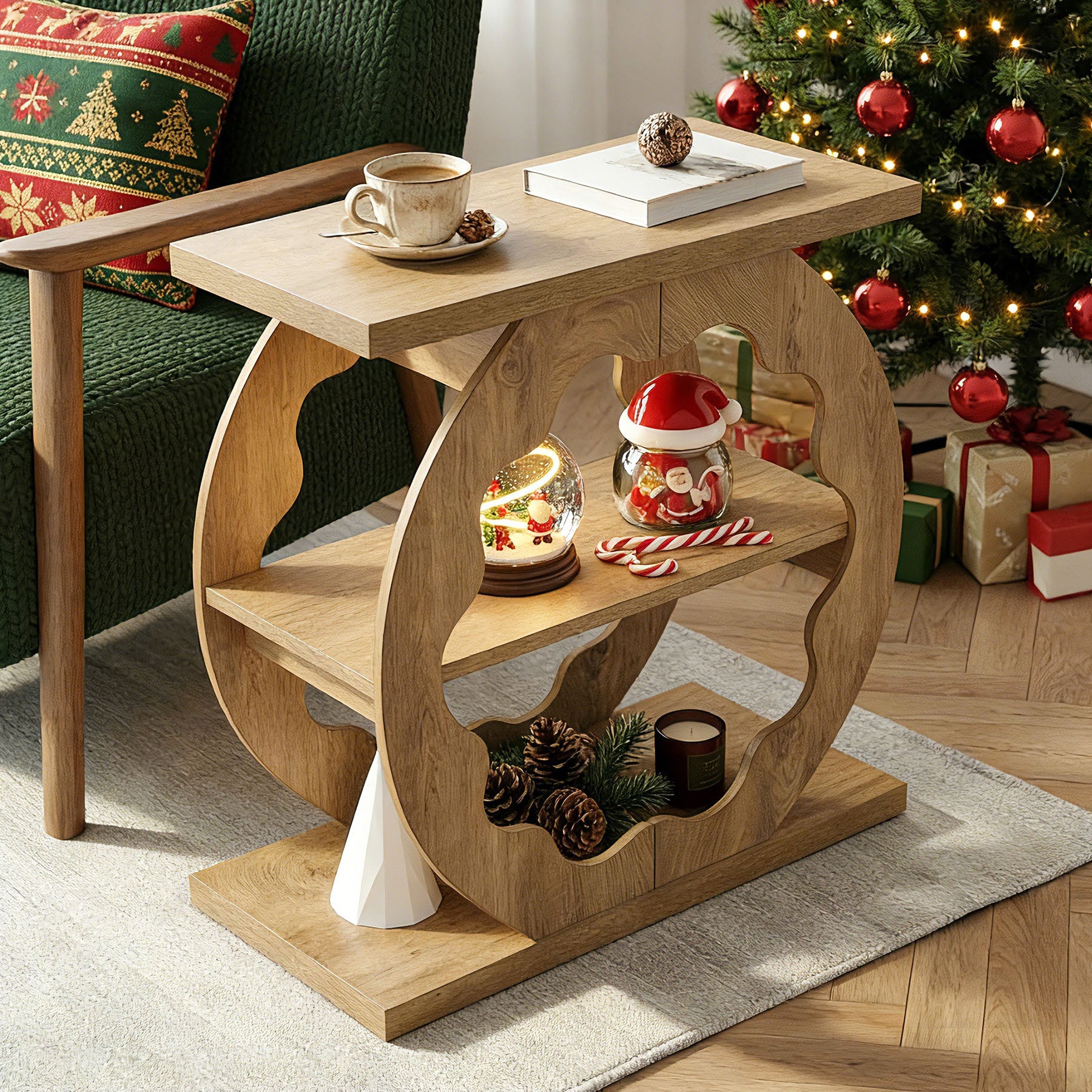 60cm 3-Tier End Table with Storage Shelves, Narrow Side Table for Living Room
