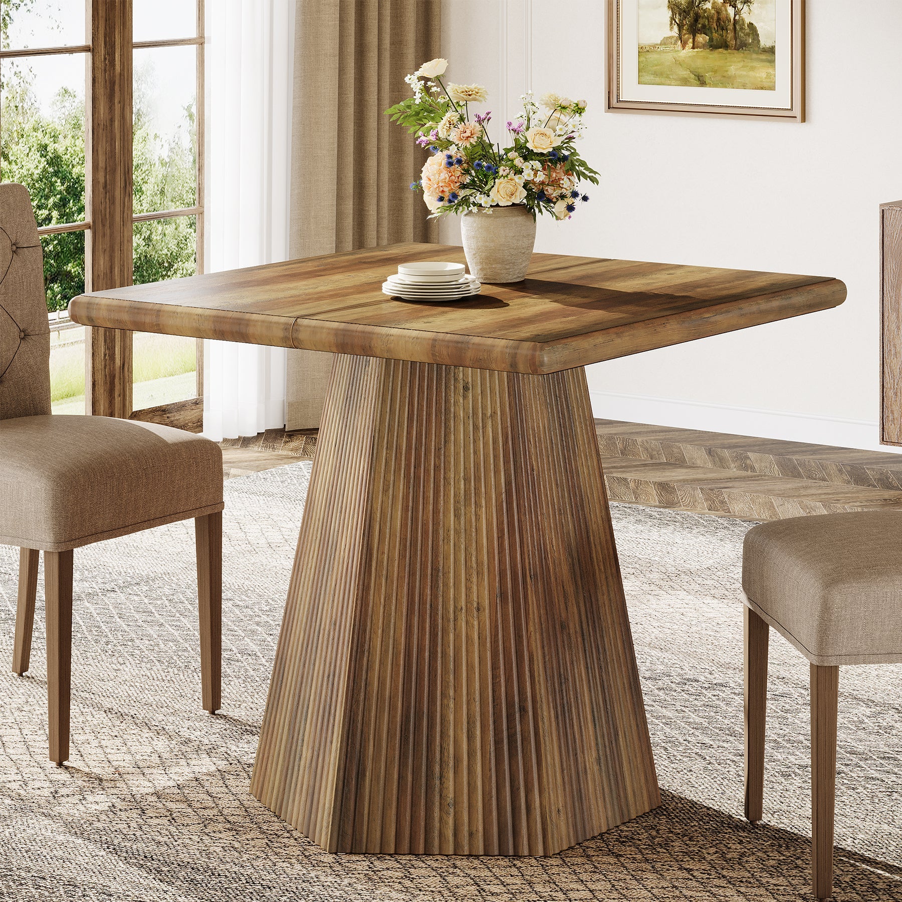 31.5" Square Dining Table for 4, Kitchen Table with Sturdy Pedestal Base