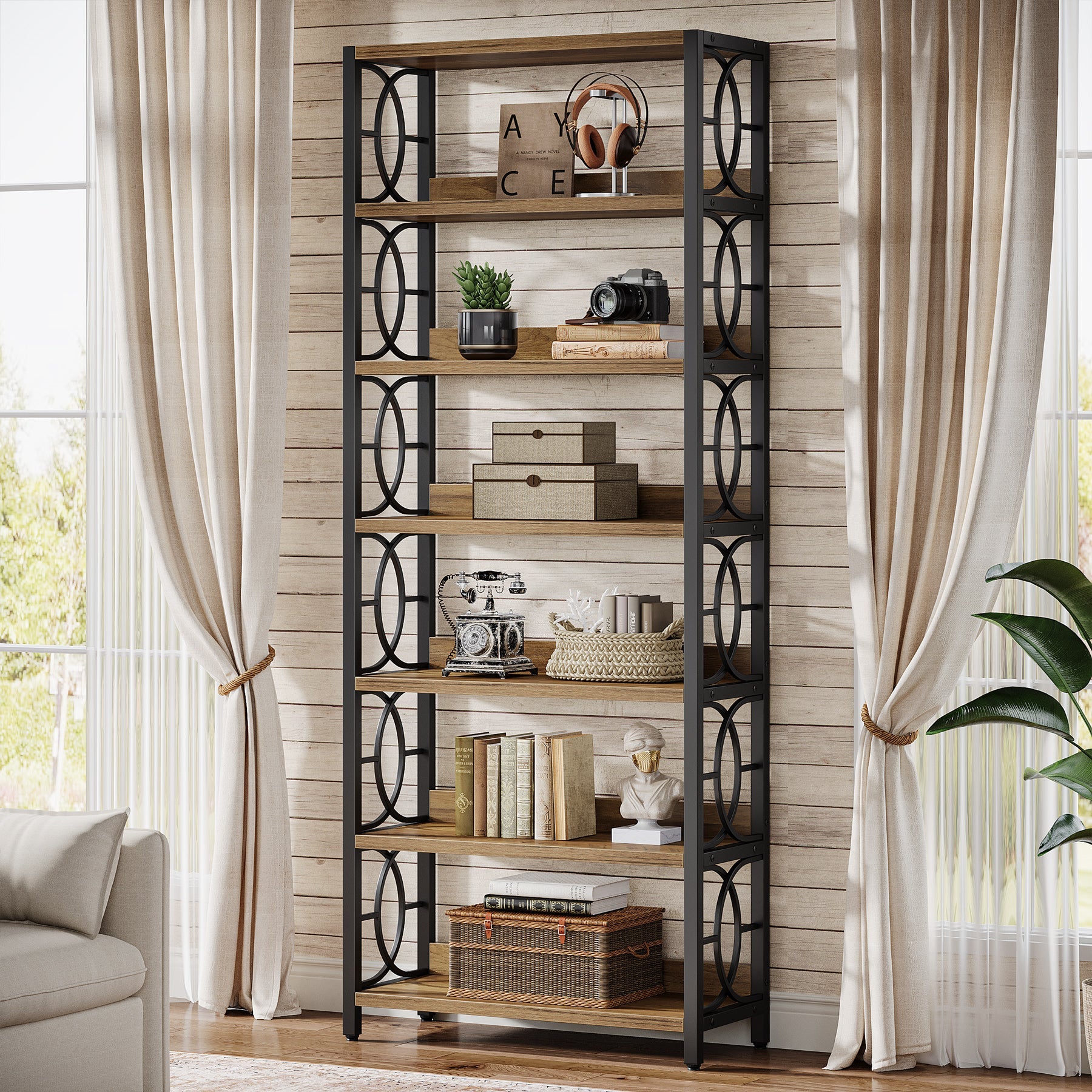 6 - Tier Bookshelf, 70.86" Bookcase Industrial Freestanding Display Shelf Tribesigns