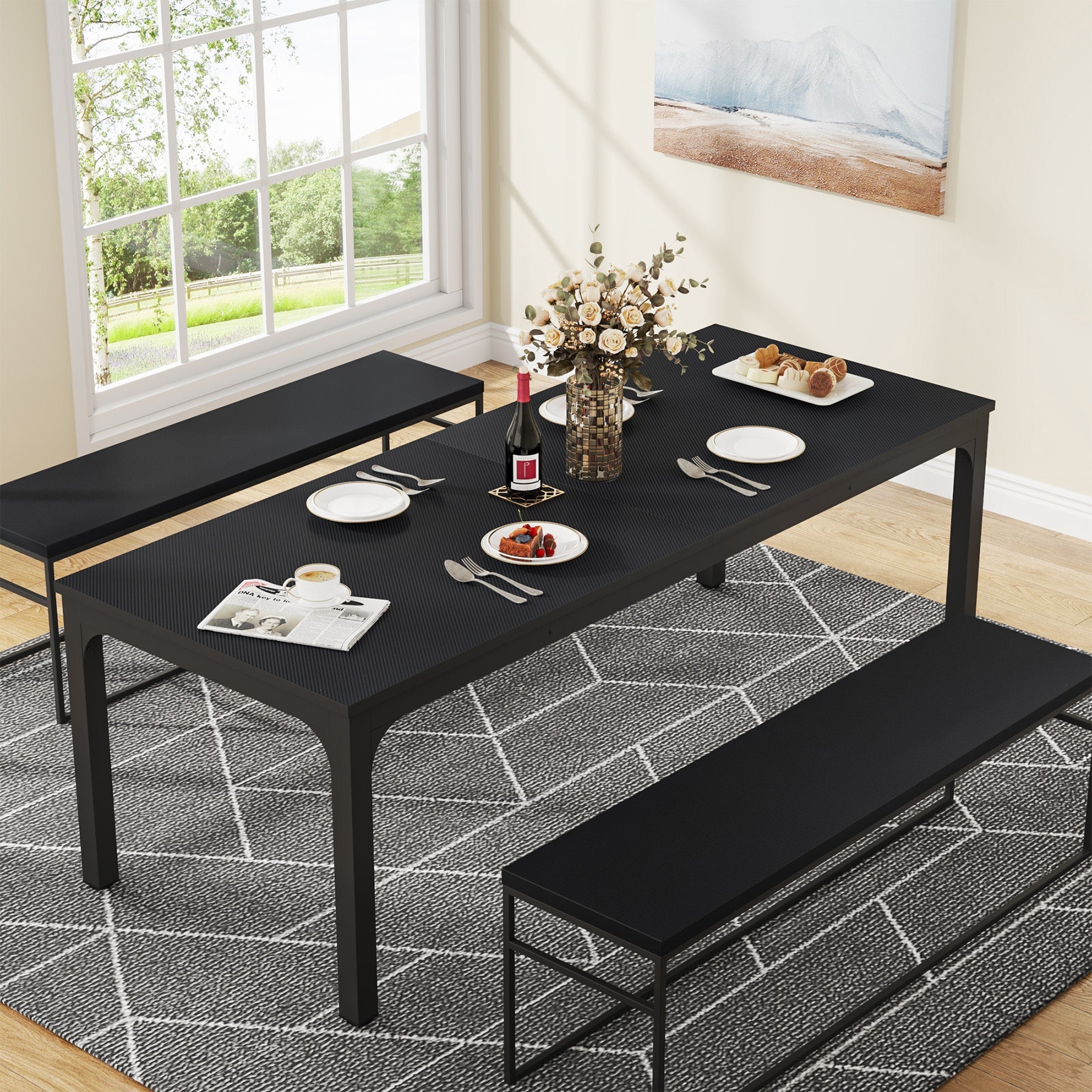 78" Rectangular Dining Table, Long Kitchen Table for 6-8 People