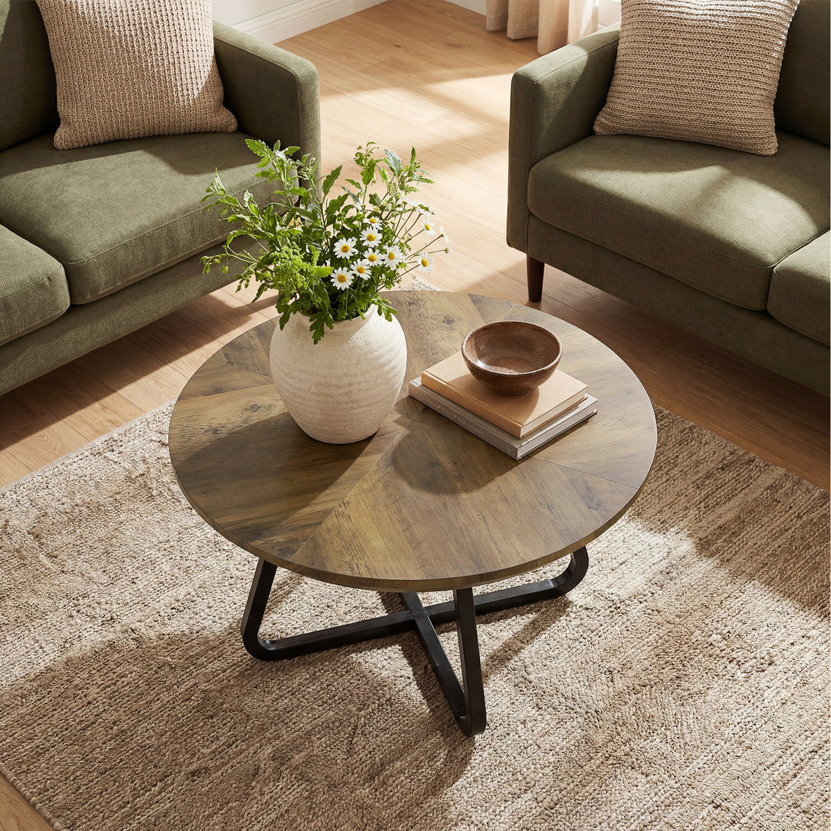 Tribesigns 80cm round coffee table, industrial-style centre table with metal legs