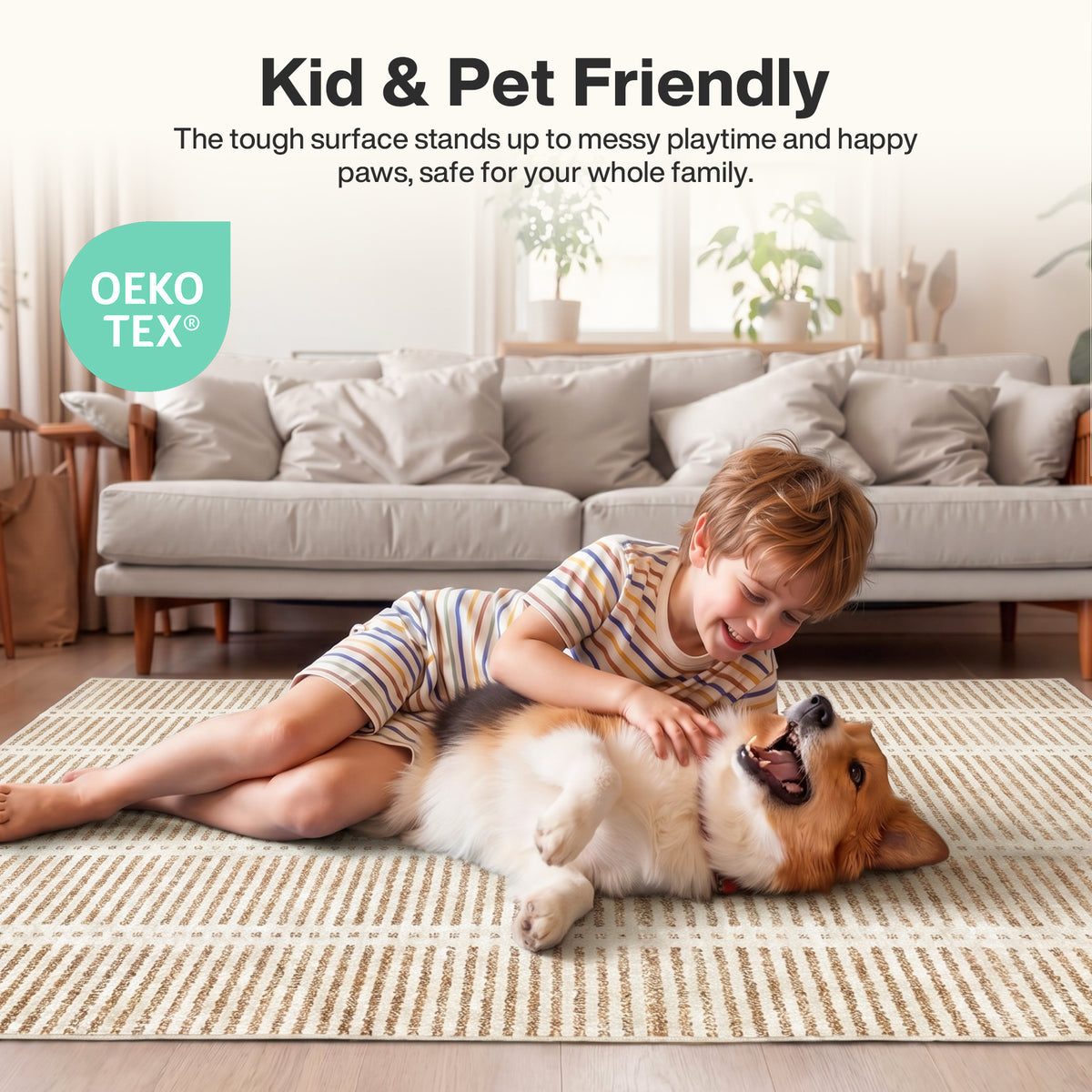 Tribesigns Ultra-Thin Washable Rugs 160 x 230/200 x 300 cm, Non-Slip Striped Country-Style Rugs for the Living Room and Bedroom, OEKO-TEX Certified