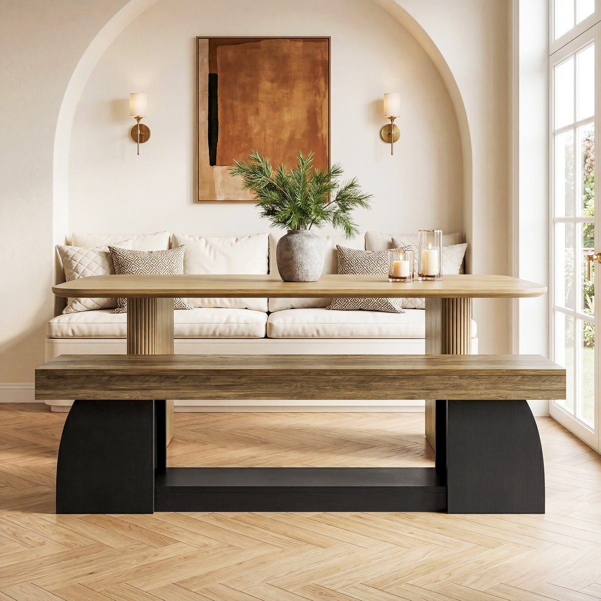 160cm Dining Bench, Farmhouse Kitchen Bench with Sturdy Frame