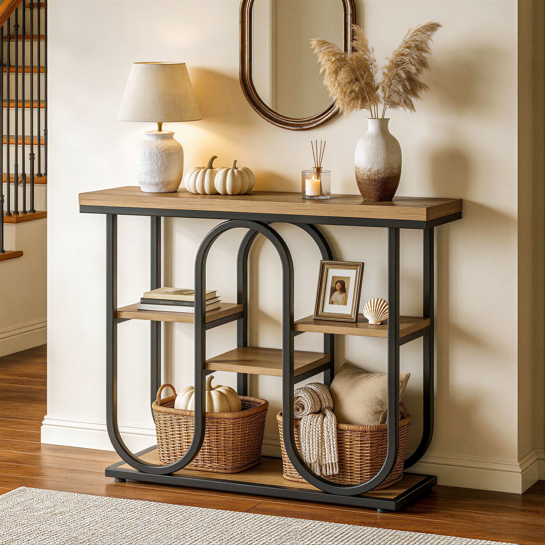 105cm Console Table, 4-Tier Sofa Table Entryway Table with Open Shelves
