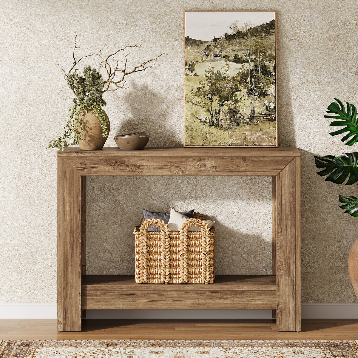 105cm Console Table, Rustic Narrow Hallway Table with Open Storage