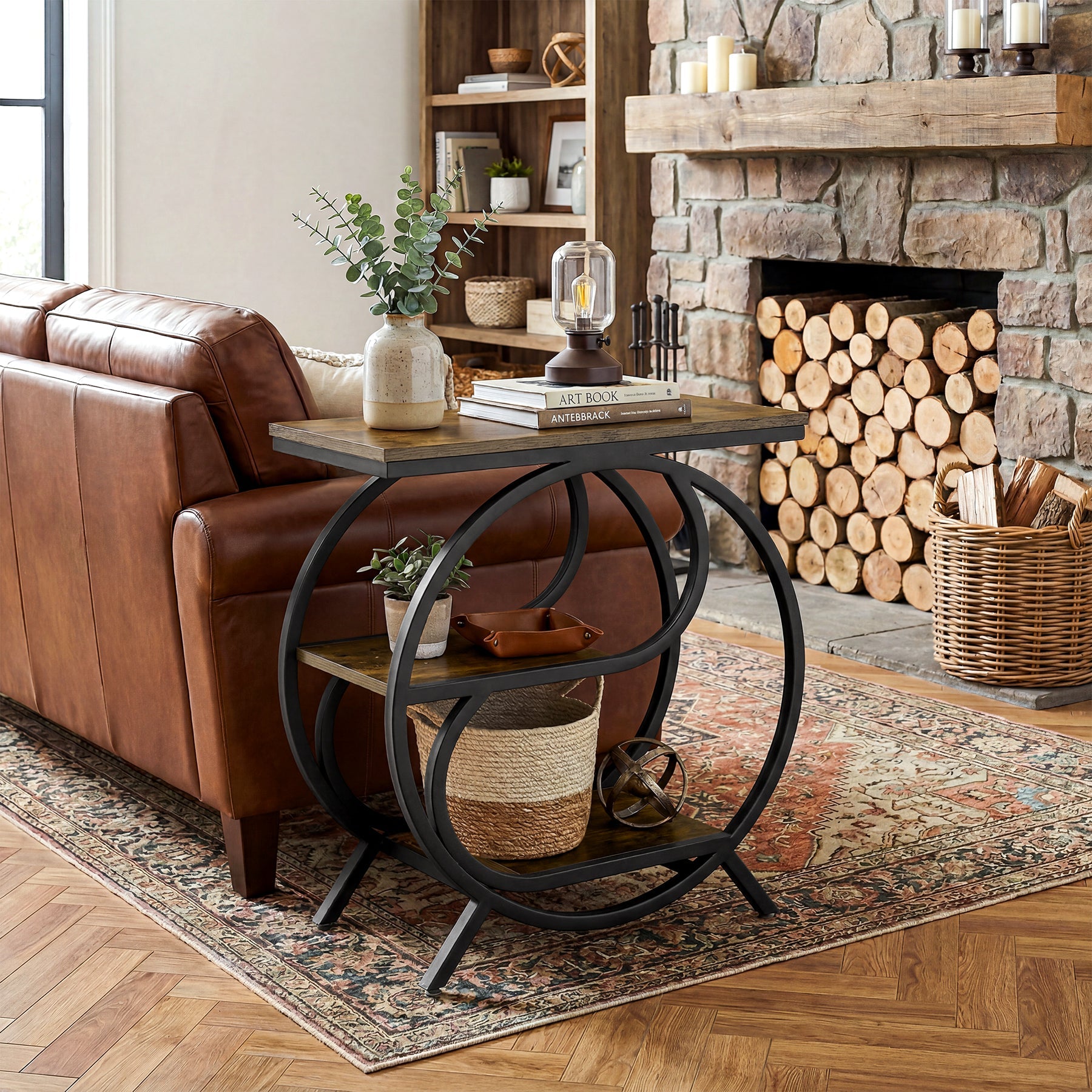 60cm Industrial 3-Tier End Table, Rustic Brown Rectangle Side Table