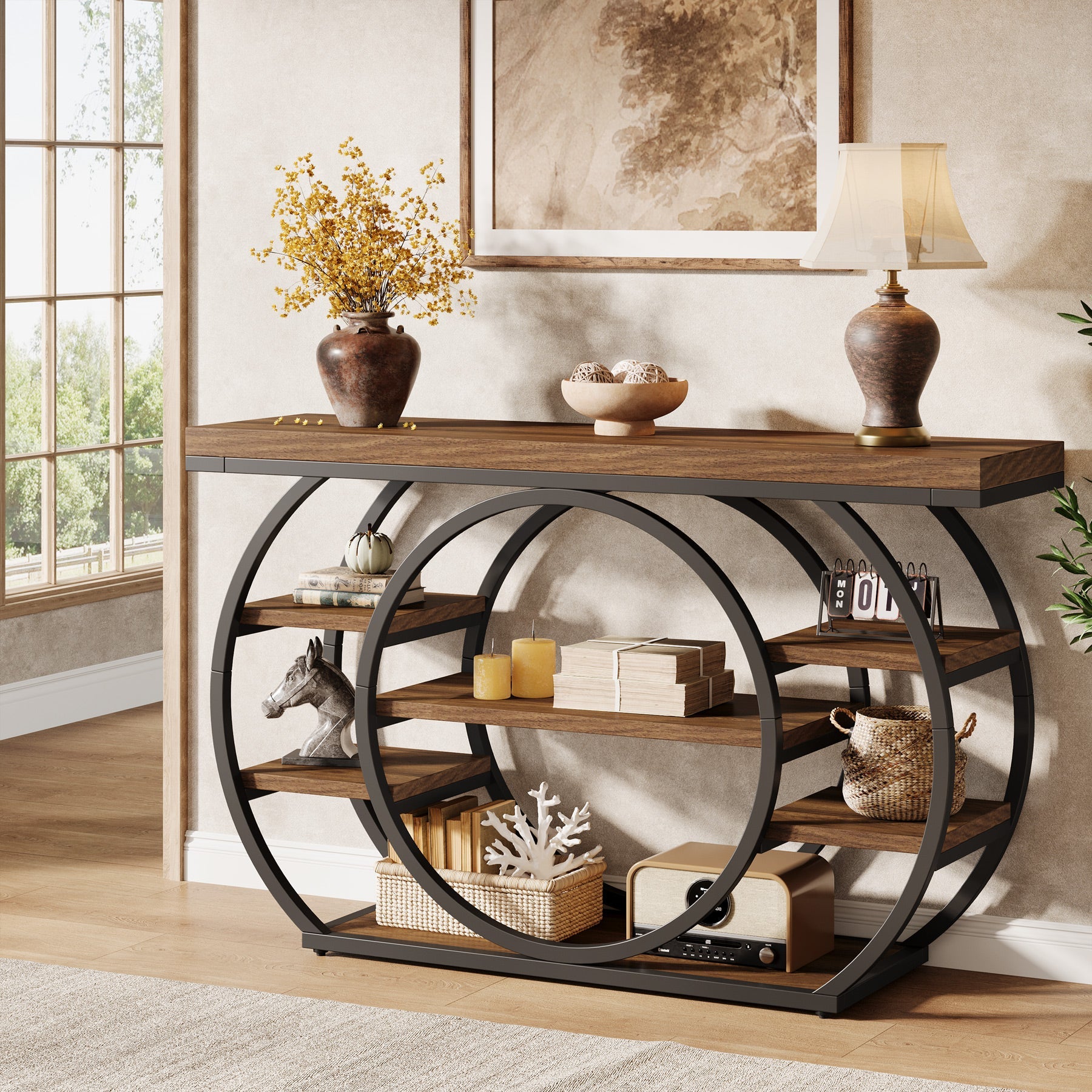 Tribesigns 47" Console Table, 5-Tier Industrial Entryway Table with Metal Frame
