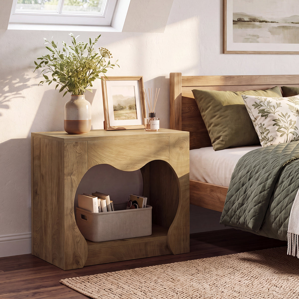 60cm End Table, 2-Tier Farmhouse Side Table with Storage Shelves & Curved Arch