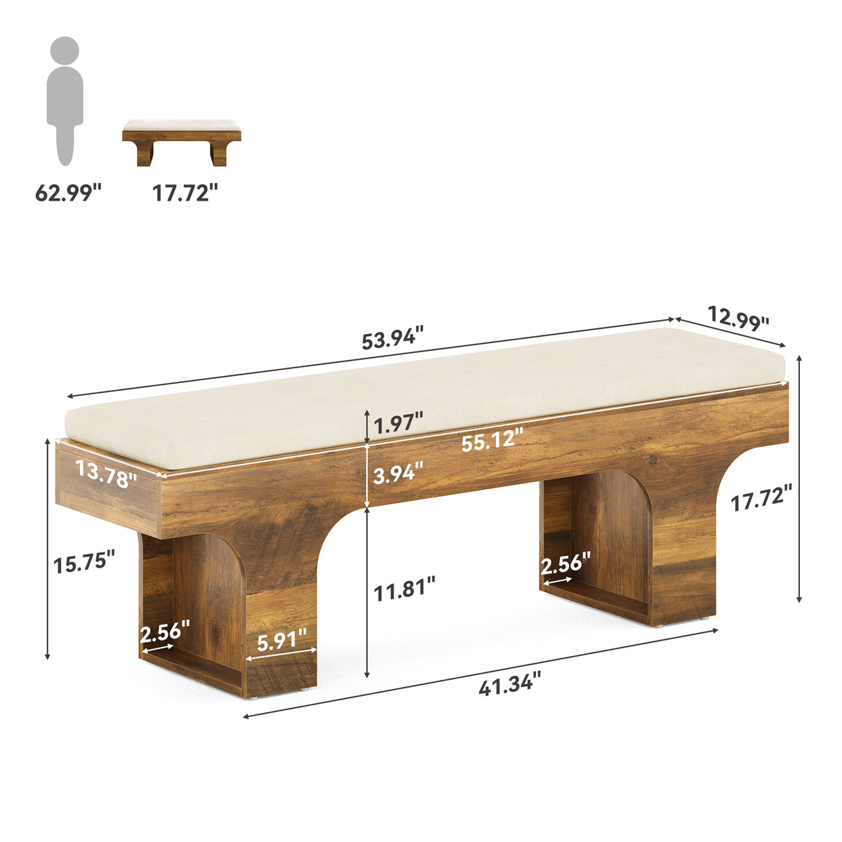 Tribesigns Upholstered Bench with Cushion, 140cm, for the Hallway and Bedroom