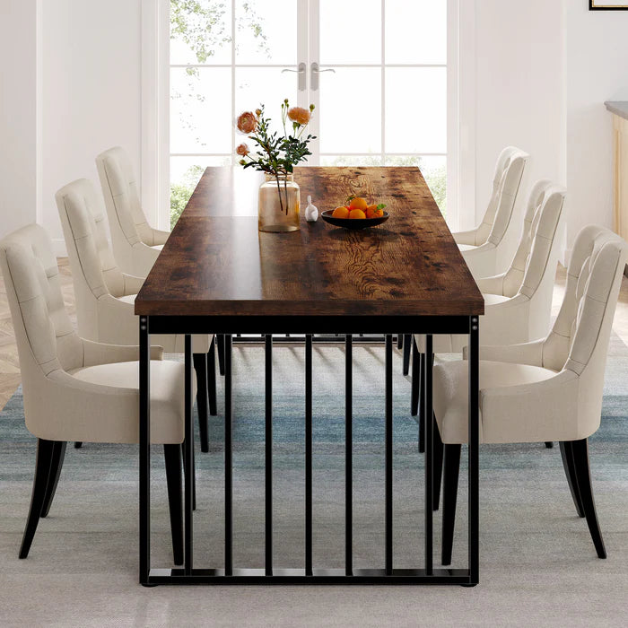 71" Modern Industrial Dining Table for 8, Long Farmhouse Kitchen Table with Metal Frame
