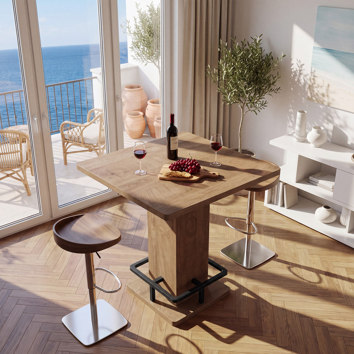80cm Square Bar Table, Pedestal Base with Built-In Footrest for Home Bar