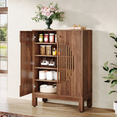 28.74" Farmhouse Sideboard Cabinet, Wooden Buffet Cabinet with Round Louvered Doors for Kitchen 3