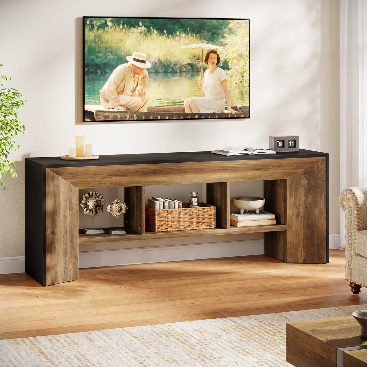 160cm TV Stand, Industrial Entertainment Centre with Storage for TVs up to 70"