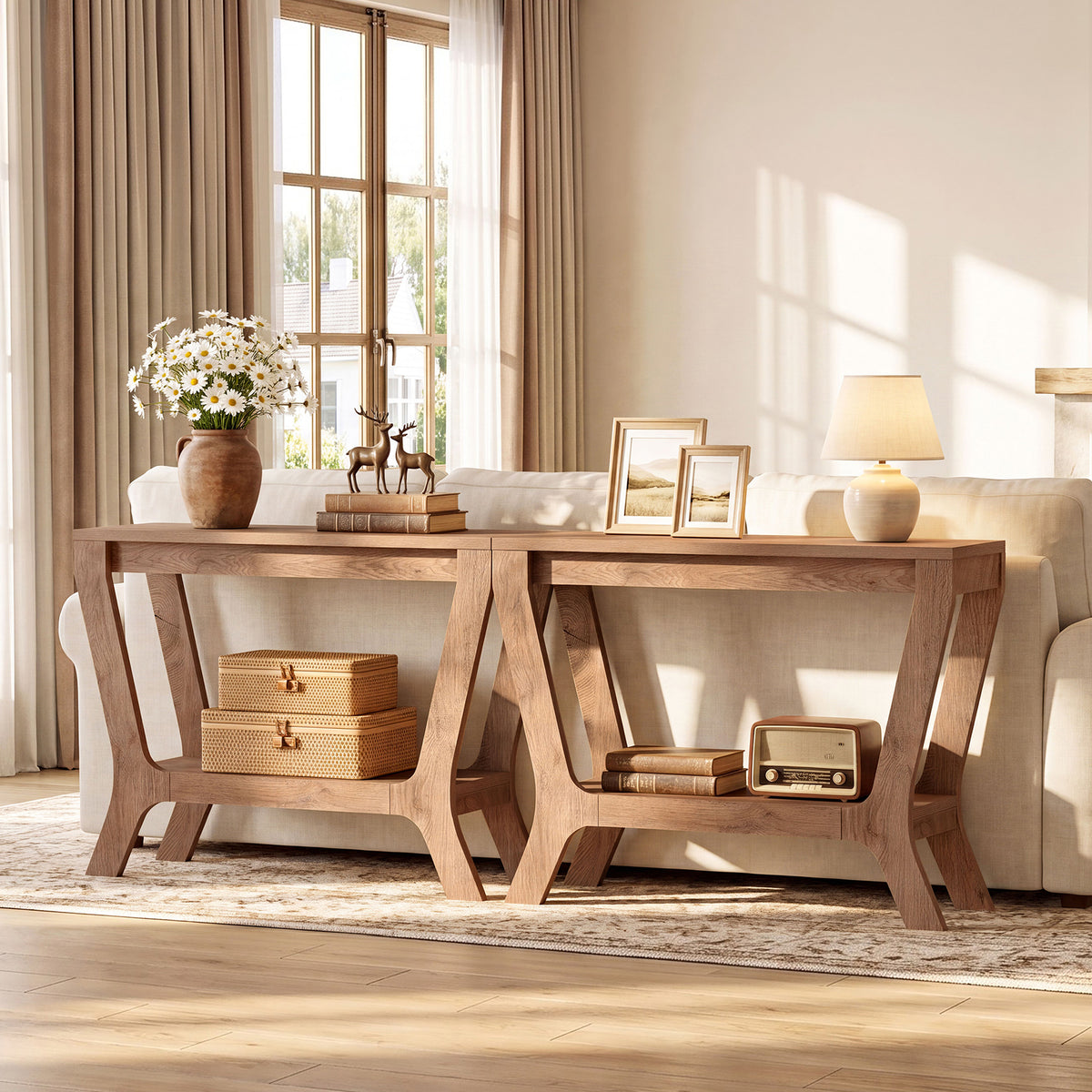 104cm Console Table, Farmhouse Rectangular Entryway Table with 2-Tier Storage