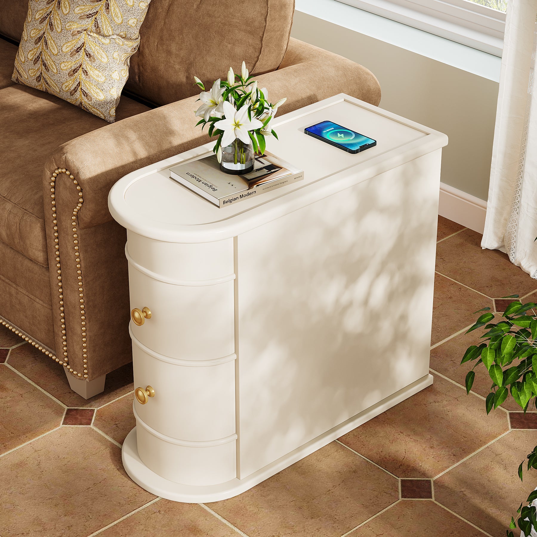 Wood Narrow End Table with 2 Drawers - Modern Nightstand
