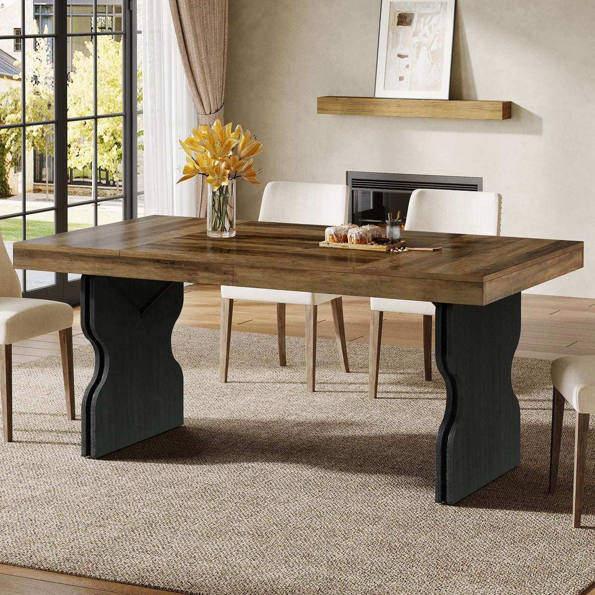 160cm Dining Table, Country Kitchen Table with Hourglass Legs for 4-6