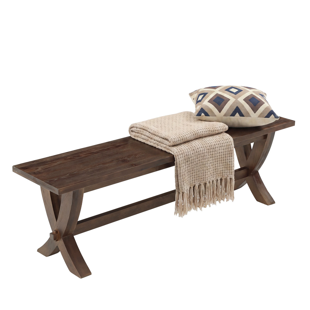 150cm Entryway Bench, Farmhouse Wooden Bench with X-Frame Legs