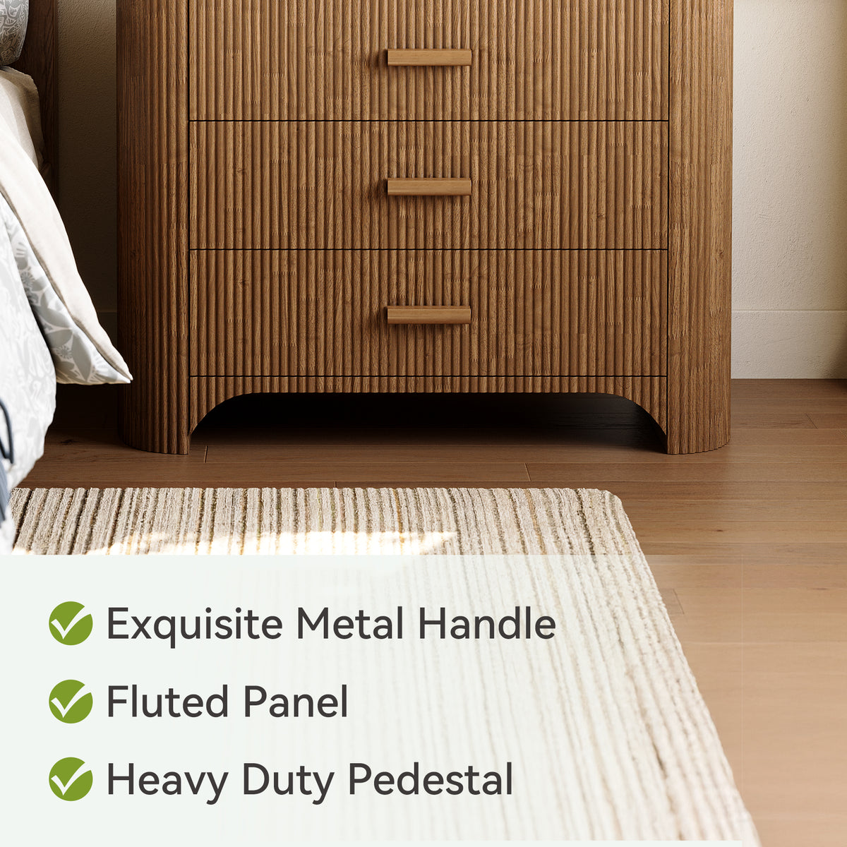 Tribesigns 80cm wide bedside table, large modern design with 3 drawers for the bedroom