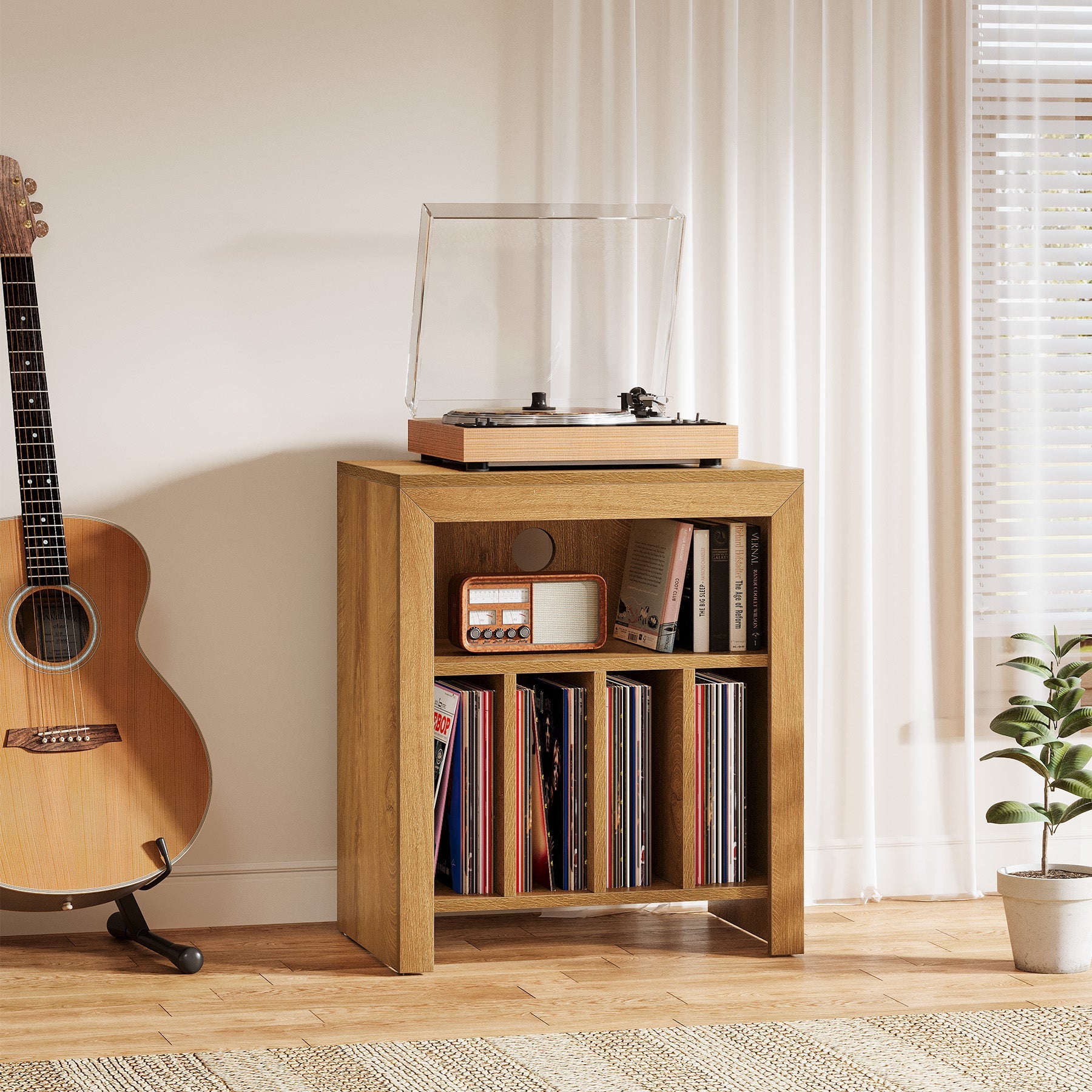 23.62" Industrial Record Player Cabinet with Wheels, Vinyl CD Media Storage Side Table