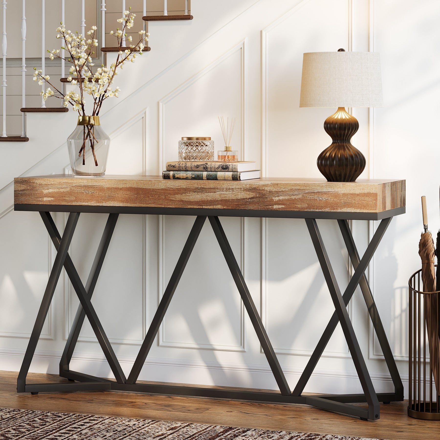 55" Farmhouse Console Table, Sofa Table Wood Entryway Table