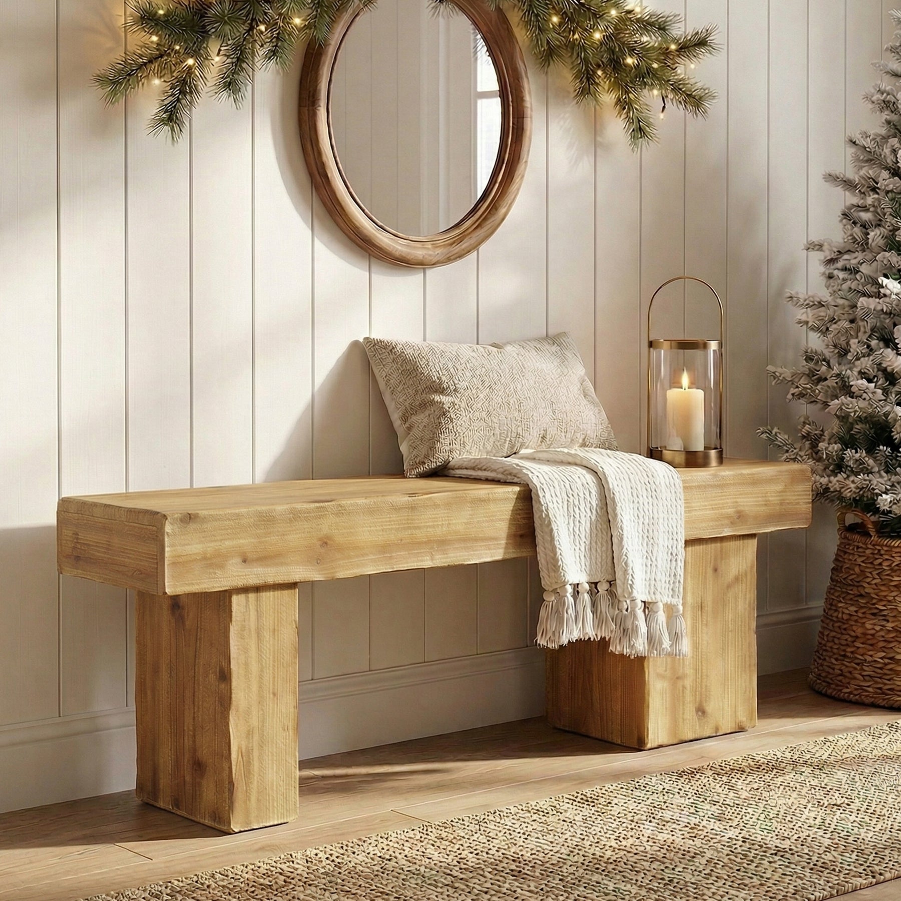 47” Solid Wood Entryway Bench, Thick Seat Bench for Hallway