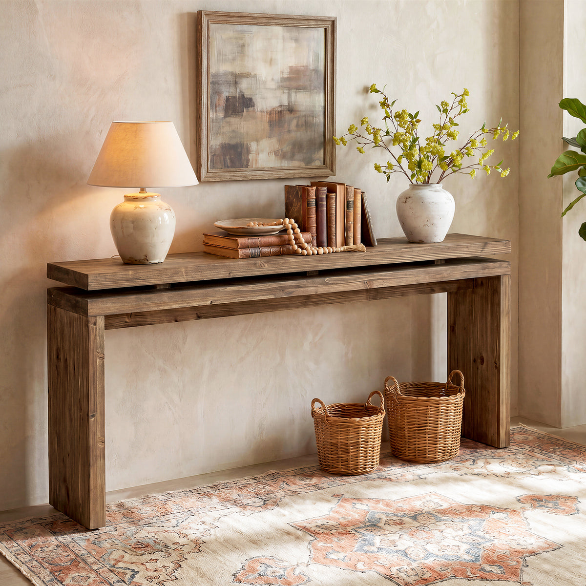 160cm Console Table, Solid Wood Narrow Rustic Hallway Table